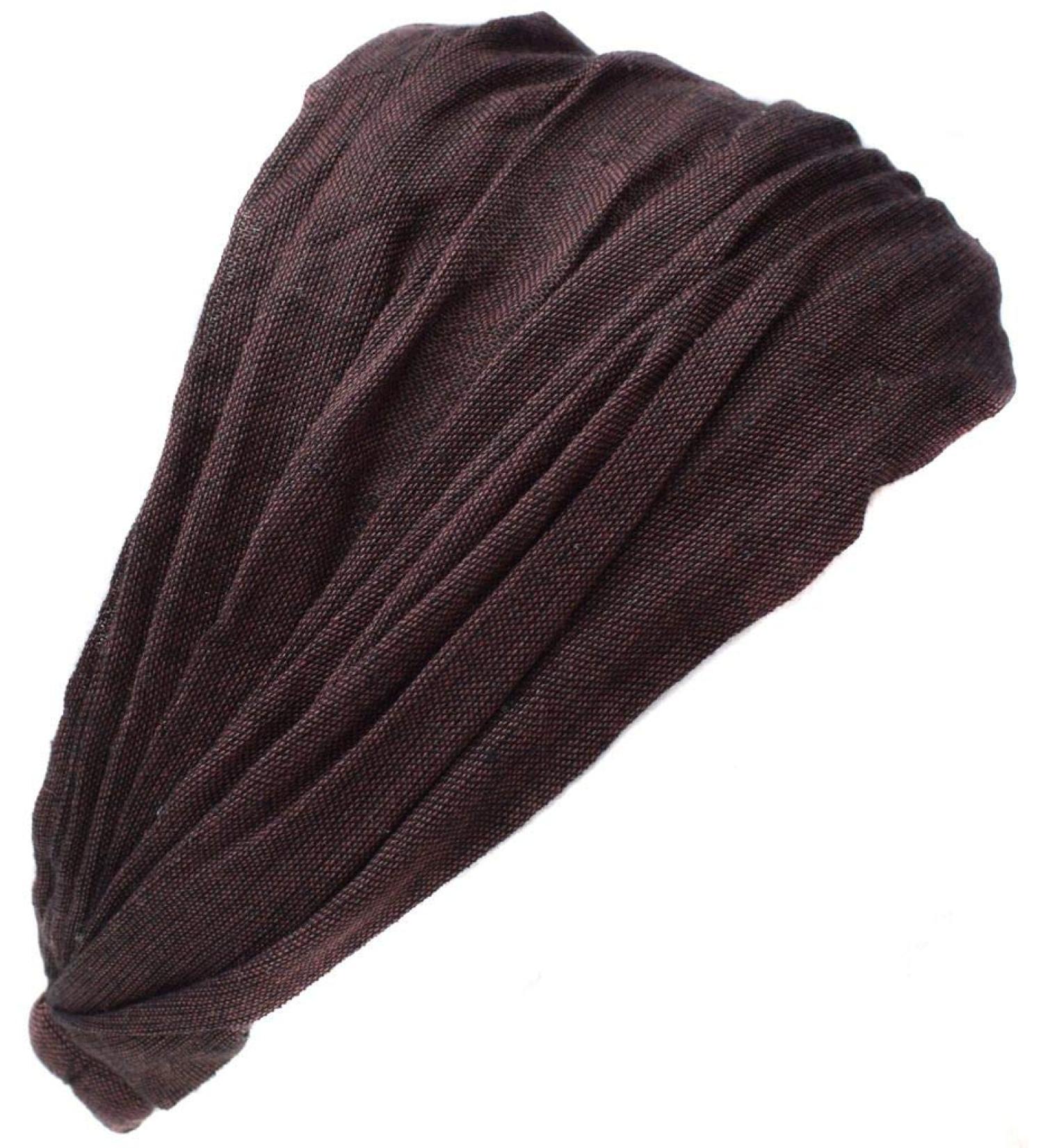 Gheri Elastic Cotton Hippie Bandana Headband Plain Brown Plain Brown