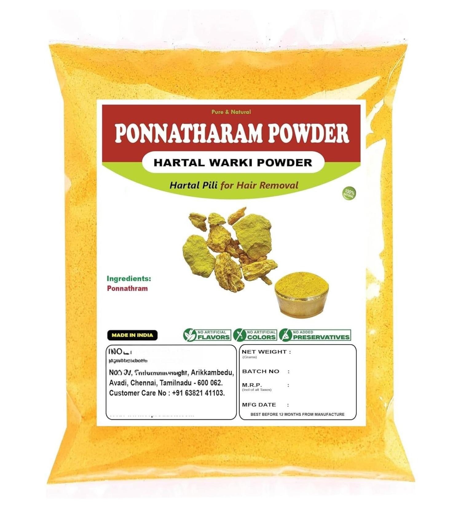 KL Ponnatharam Powder 100g | Hartal Warki | Hartal Varki | Hartal Pili | Harita Manjari | Natural Hair Removal | No Irritation | Suitable for Women Girls Boys | Unisex (Pack of 1)