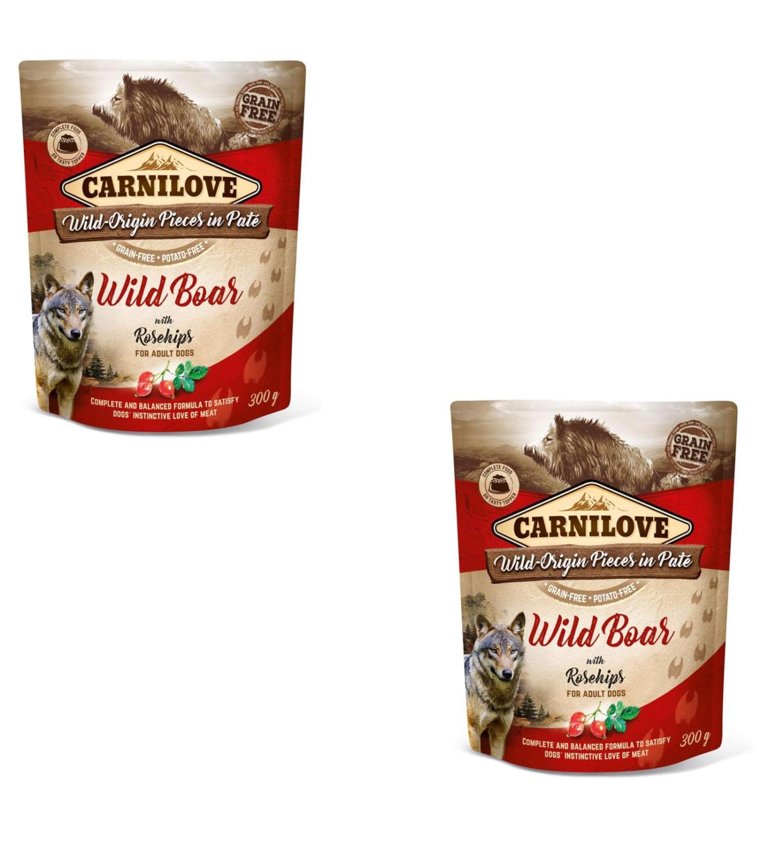 Carnilove Wild Boar with Rosehips | Double Pack | 2 x 300 g | Wet Food for Adult Dogs | Wild Boar with Rosehips | Grain Free | Made from 85% Meat and Offal - Buy Online on GoSupps.com