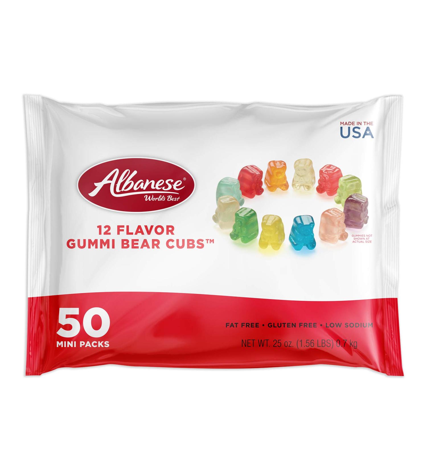 Albanese 12 Flavor Gummi Bear Cubs Mini Packs - 50 Count Bags | World's Best Gummies - Buy Online on GoSupps.com