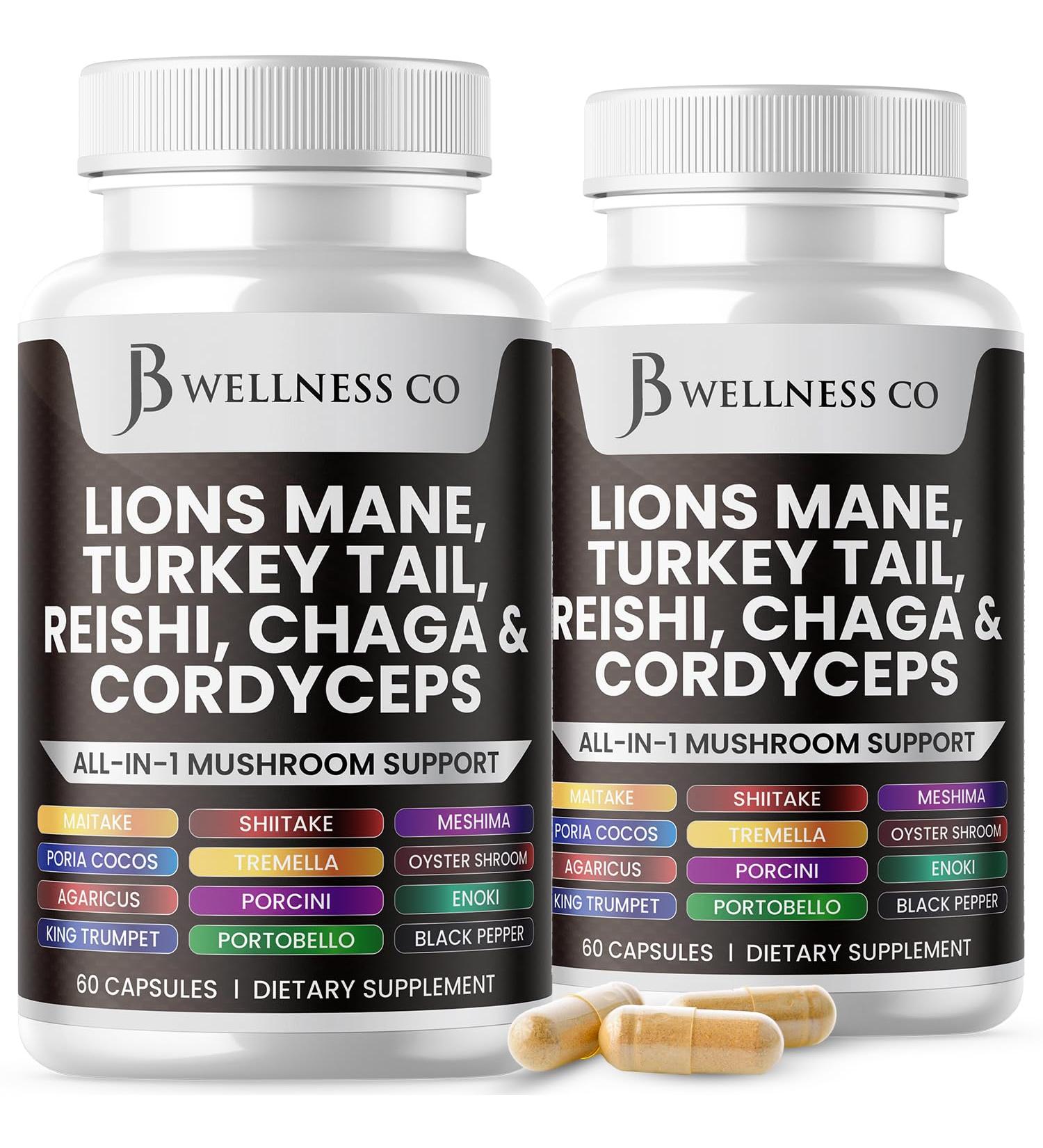 Lions Mane Supplement Cognitive Support Immune Health with Turkey Tail 20in1 Mushroom Reishi Cordyceps Chaga with Marshmallow Root - 120 Count 120 Capsules (Pack of 2) - Buy Online on GoSupps.com