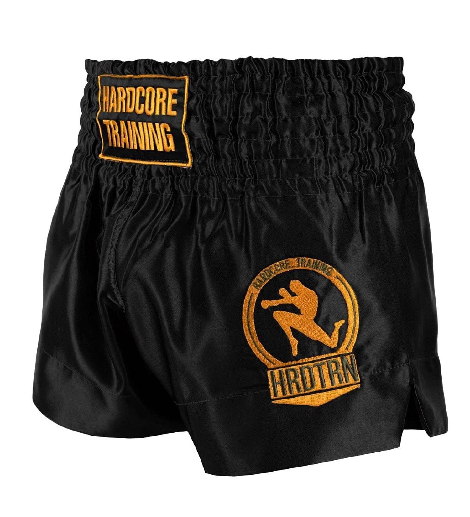 Hardcore Training Classic Muay Thai Shorts - Black/White/Red/Camo/Blue - Kick Boxing MMA Combat Sport Sparring Trunks (Black, Small) - Buy Online on GoSupps.com