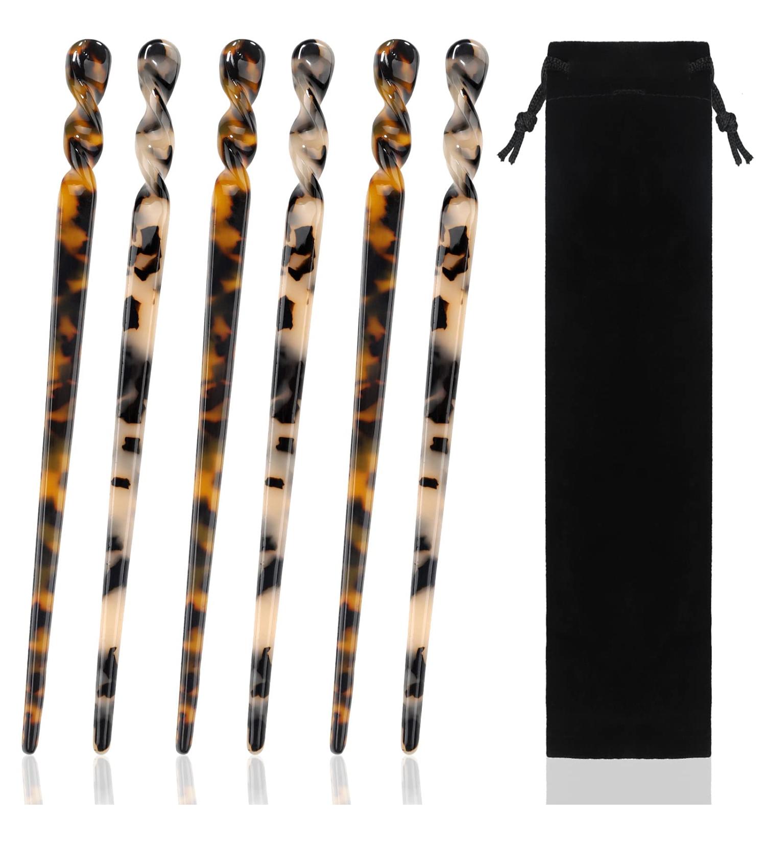 6 Pieces Tortoise Print Acetate Hair Sticks Set - Retro Hair Accessories for Styling Long Hair - Women/Girls (Simple Pattern) - Buy Online on GoSupps.com