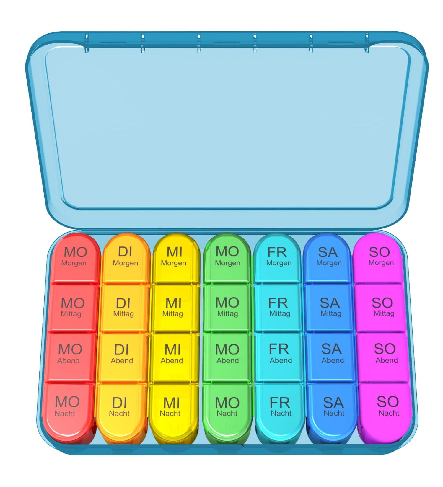 7-Day Pill Organizer with 4 Compartments | Weekly Medication Box - Portable Tablet Storage (Removable Blue Housing) - Buy Online on GoSupps.com