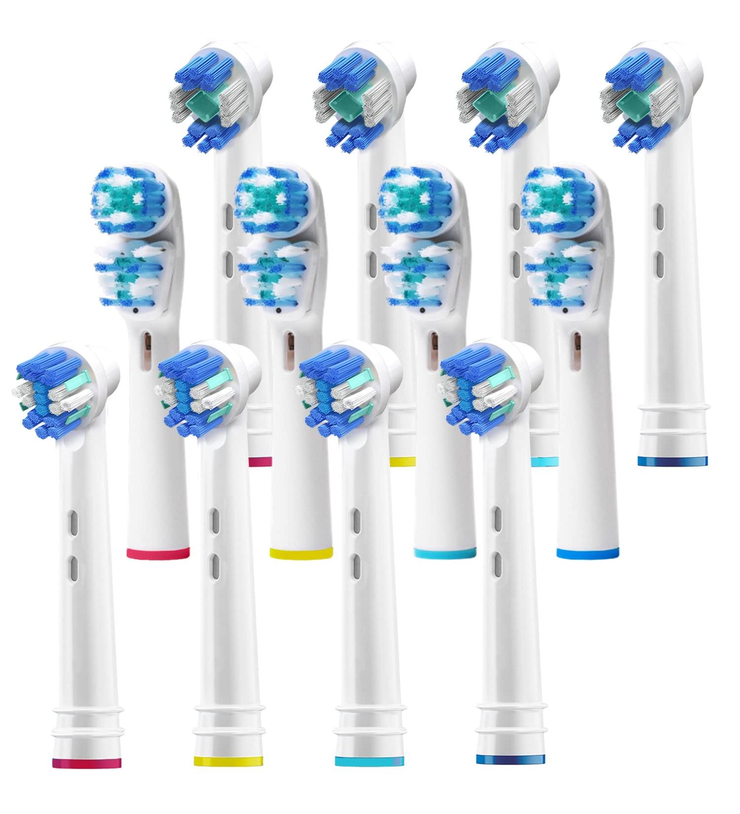 12 Replacement Brush Heads Compatible with Oral b Braun - Fits Kids Pro 1000, Sonic Floss, Dual Clean, Cross Action & More - Double Clean, Floss & 3D Pro White Brushes - Buy Online on GoSupps.com