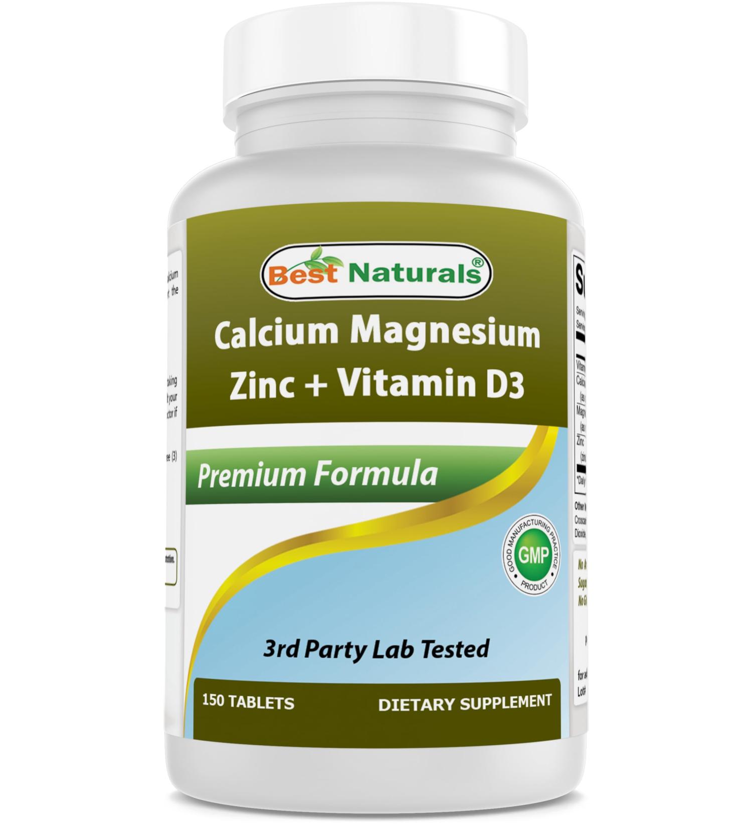 Best Naturals Calcium Magnesium Zinc with Vitamin D3 150 Tablets - Calcium 1000 mg Magnesium 400 mg Zinc 25 mg & D3 600 IU per Serving (3 Tablets) - Buy Online on GoSupps.com