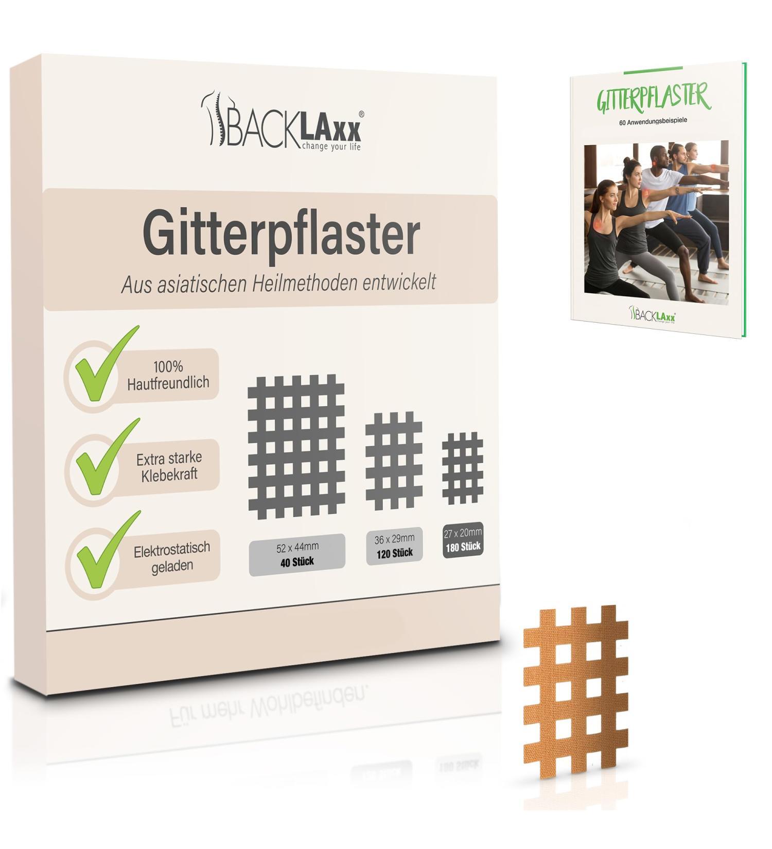 Backlaxx Grid Tape - 180 Premium Quality Pieces | Acupuncture Paving Set | Type A | Free eBook with 60 Applications | Beige Size S - Buy Online on GoSupps.com