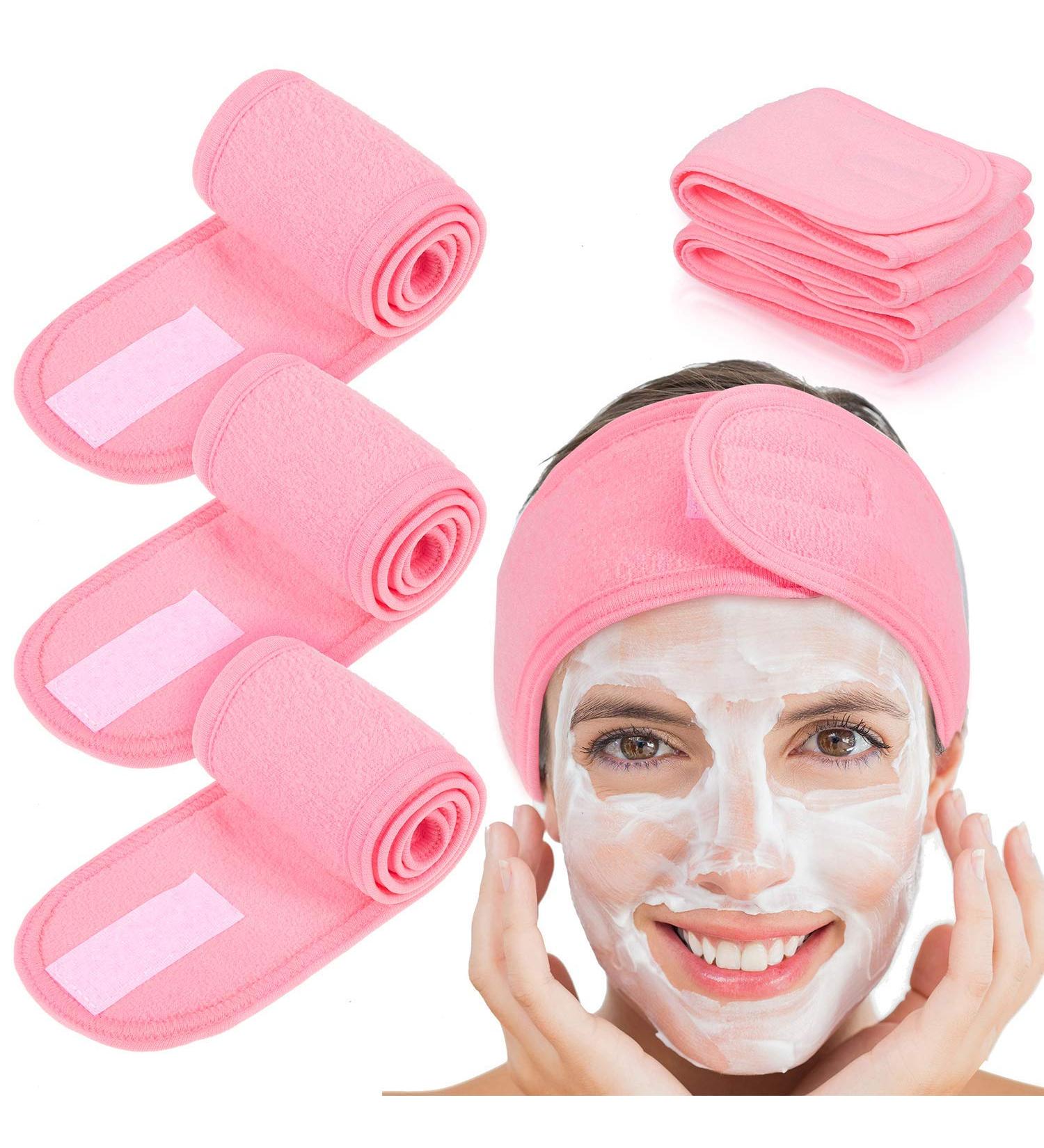Whaline 4 PCS Pink Spa Headband Set for Sport, Yoga, Shower - Stretch Terry Cloth Hair Band - Buy Online on GoSupps.com