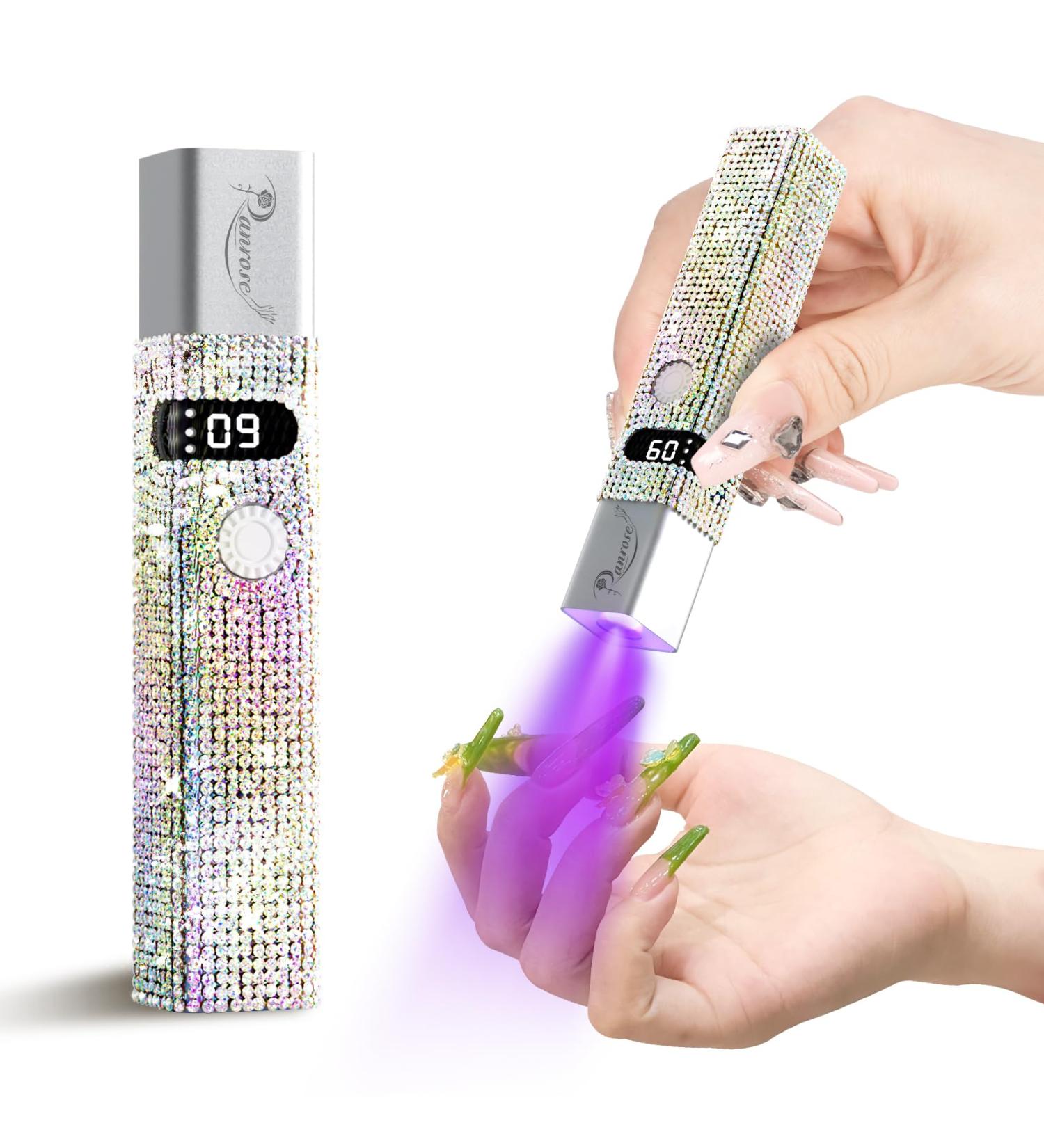 Ranrose Handheld UV Light for Gel Nails - 3W Rechargeable Mini Nail Dryer & Display Screen - Silver Diamond LED Nail Lamp for Salon & Home DIY - Buy Online on GoSupps.com
