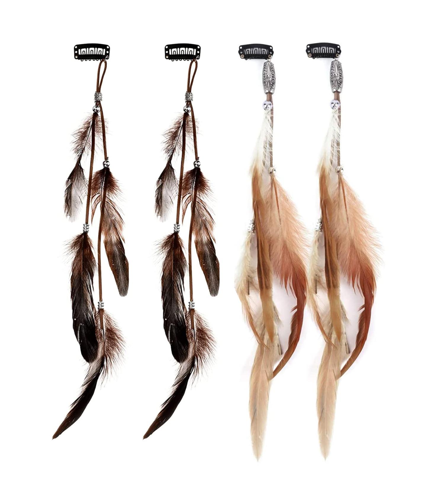 MWOOT 4Pcs Feather Hair Clips Boho Extensions - Handmade Festival Hair Accessories for Women - Buy Online on GoSupps.com