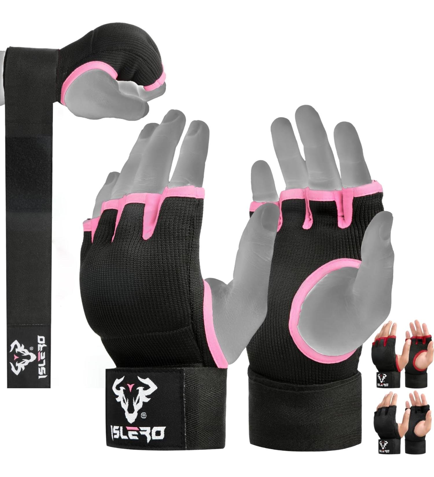 Islero Boxing Bandages 93cm Fast Long Wrist Loops Gel Inner Gloves Padded Protection for Muay Thai MMA Martial Arts Boxing & Speedbag S/M Rose - Buy Online on GoSupps.com