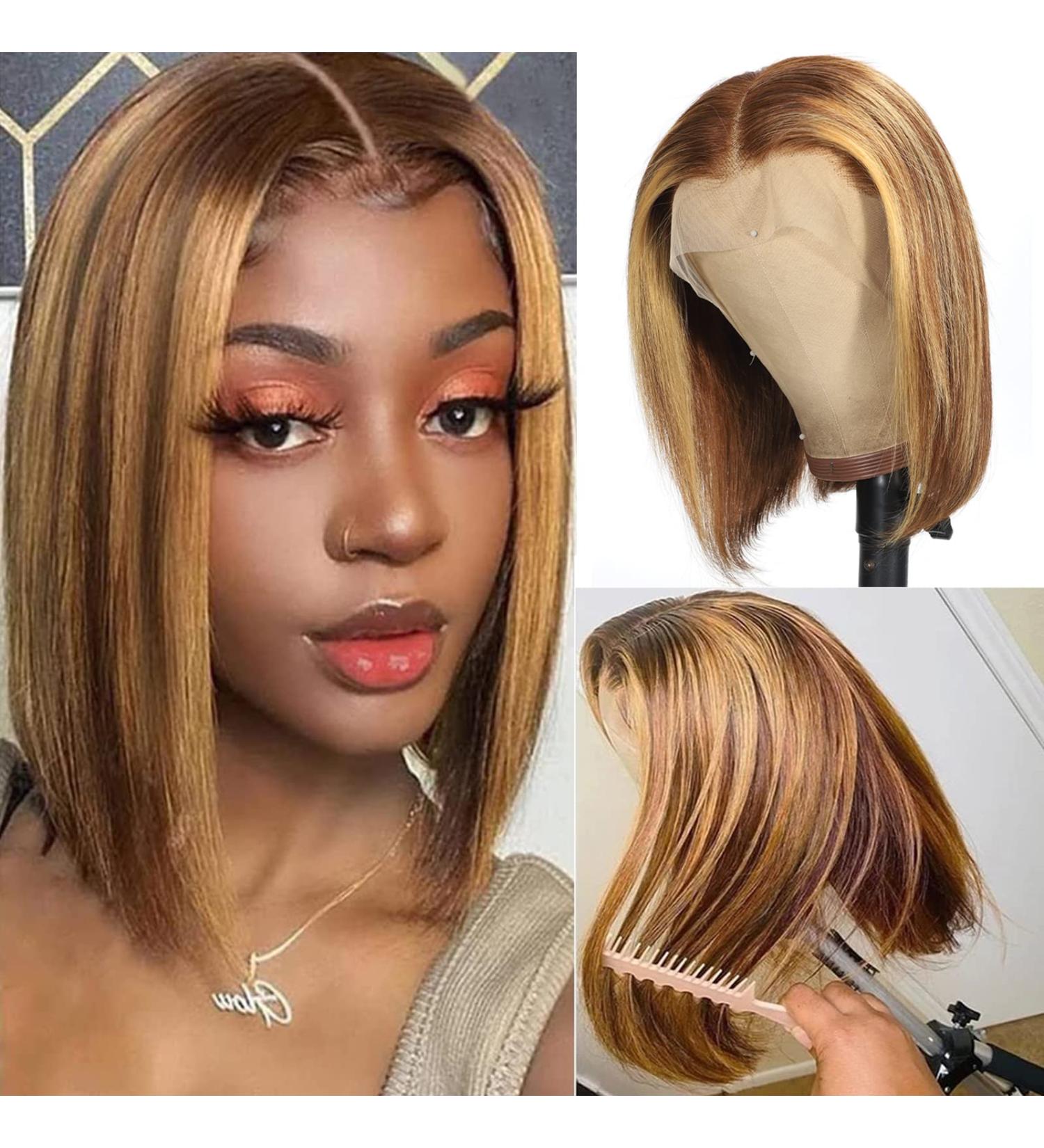 MILLYSHINE Omber Honey Blonde Bob Wig 12 Inch | 13x4 Frontal Lace Human Hair Wig - Buy Online on GoSupps.com