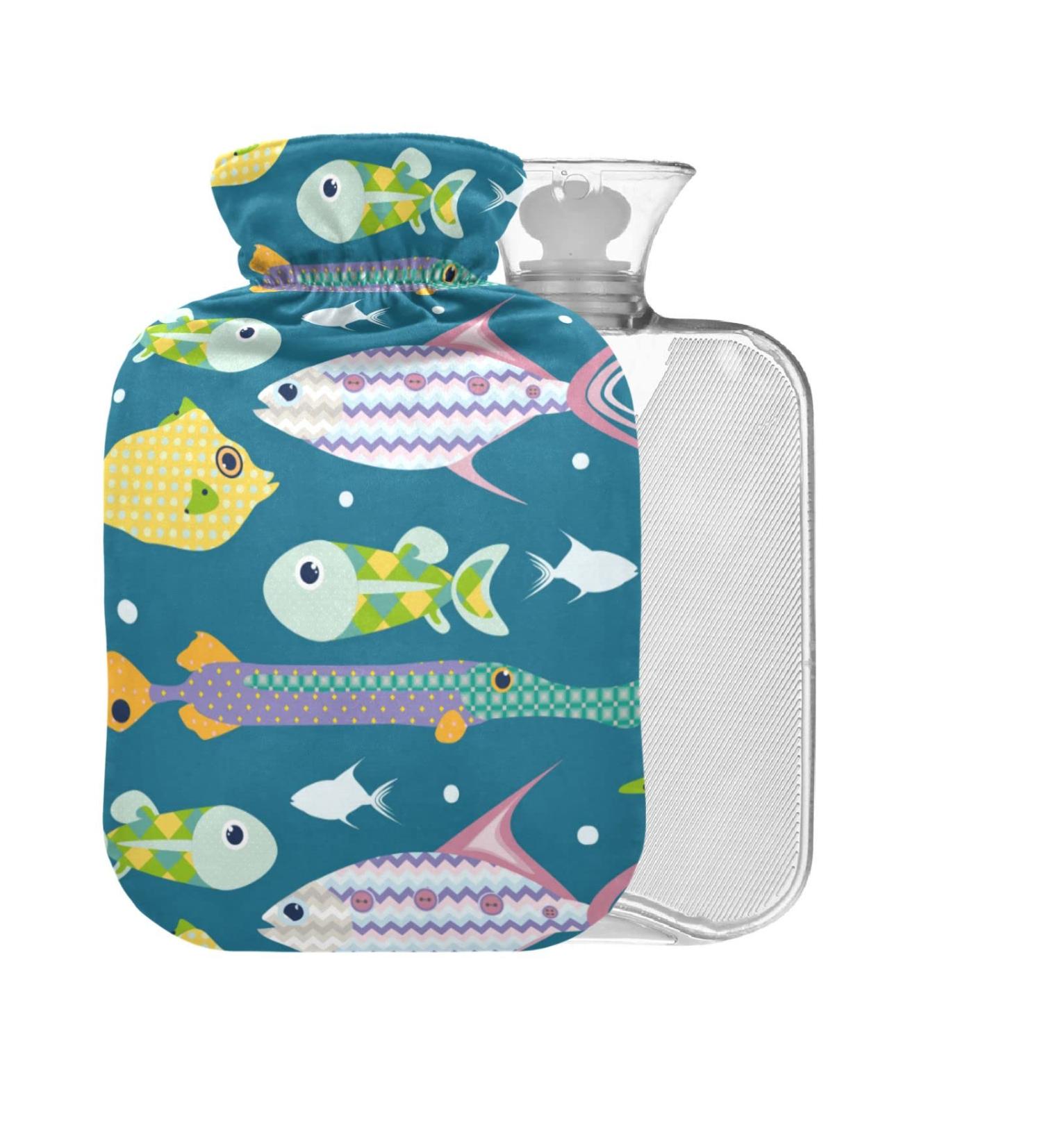Fish BAP Free Hot Water Bottle with Cover - 2L Large Hot Water Bag for Pain Relief Back Pain & Heat Therapy - Buy Online on GoSupps.com