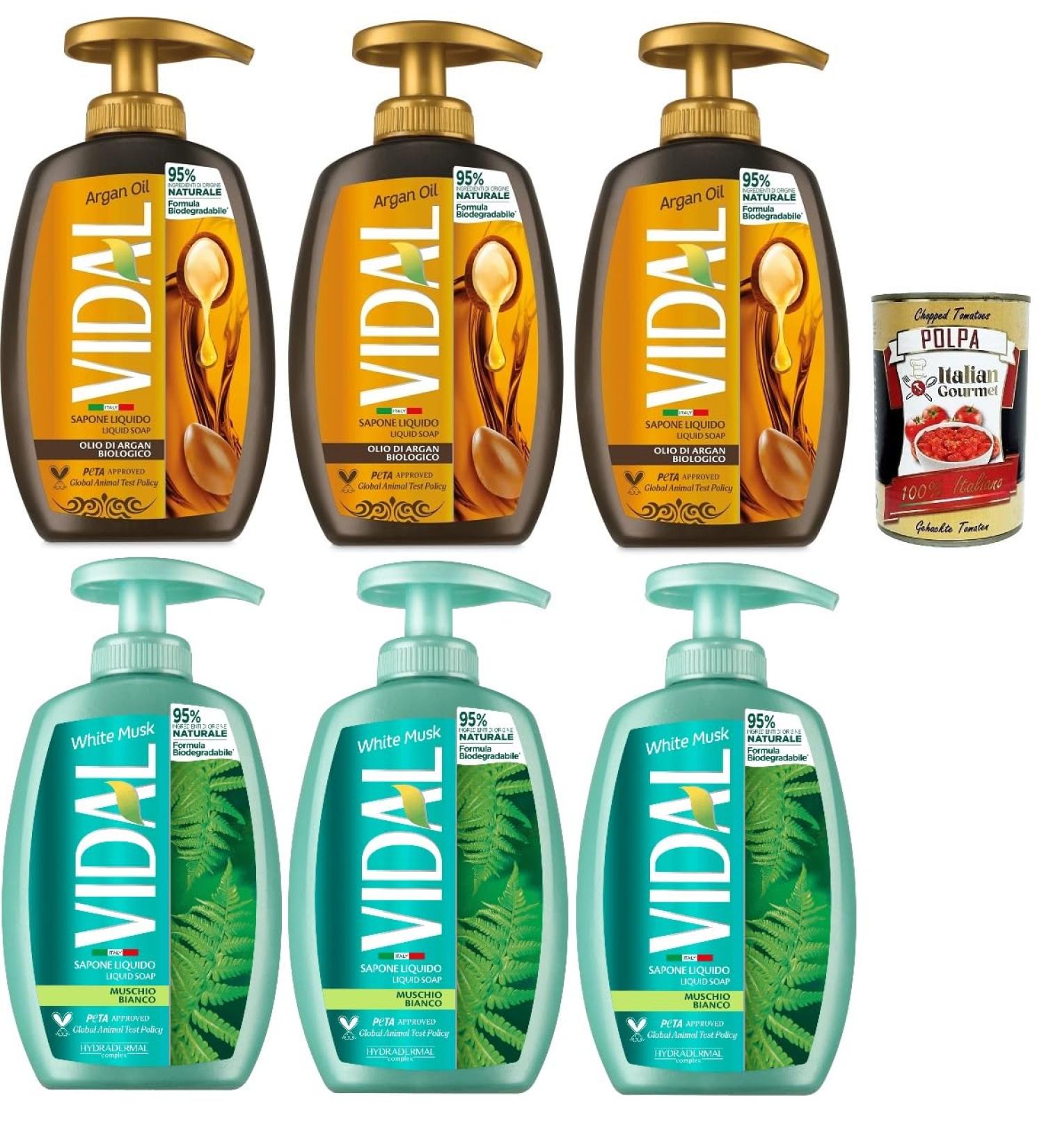  Italian Gourmet E.R. Vidal - Liquid Soap - Argan Oil and White Moss Test Pack - Liquid Soap Argan Oil and White Moss - 3 x 300 ml + Italian Gourmet Pulp 400 g - Buy Online on GoSupps.com