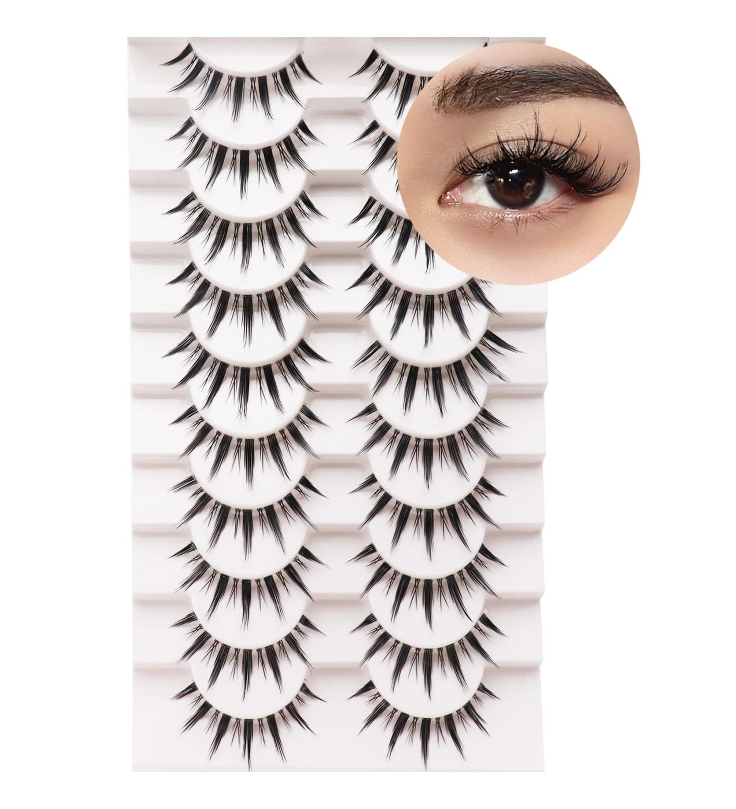 Losha Lashes Manga False Eyelashes - Natural Look Wispy Faux Mink Lashes with Clear Band | 10 Pairs Individual Cluster Lashes for a Demon Manga Look - Buy Online on GoSupps.com