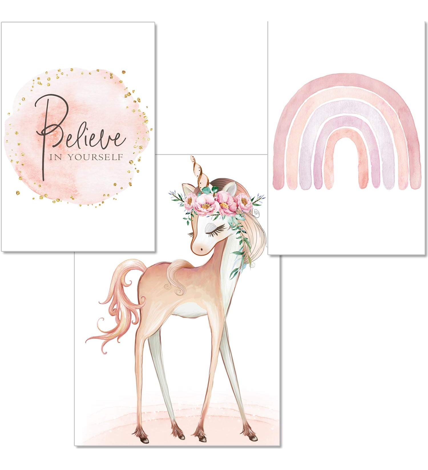 Magical Unicorn Poster Set for Children's Room Decor | A4 Size | Set of 3 Girls Wall Art Pictures - P57 - Buy Online on GoSupps.com