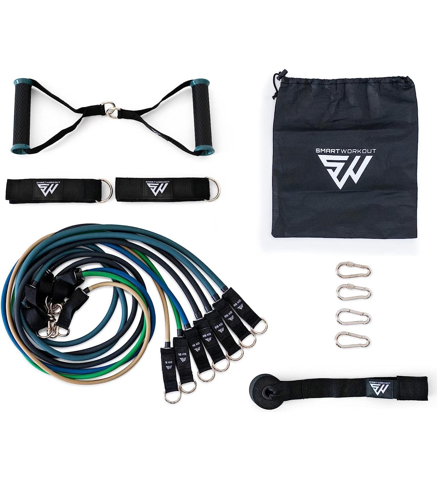 SmartWorkout Professional Resistance Bands Set - 19 Piece Strength Training Kit 120 kg Resistance Complete Fitness Program & Accessories for Optimal Results - Buy Online on GoSupps.com