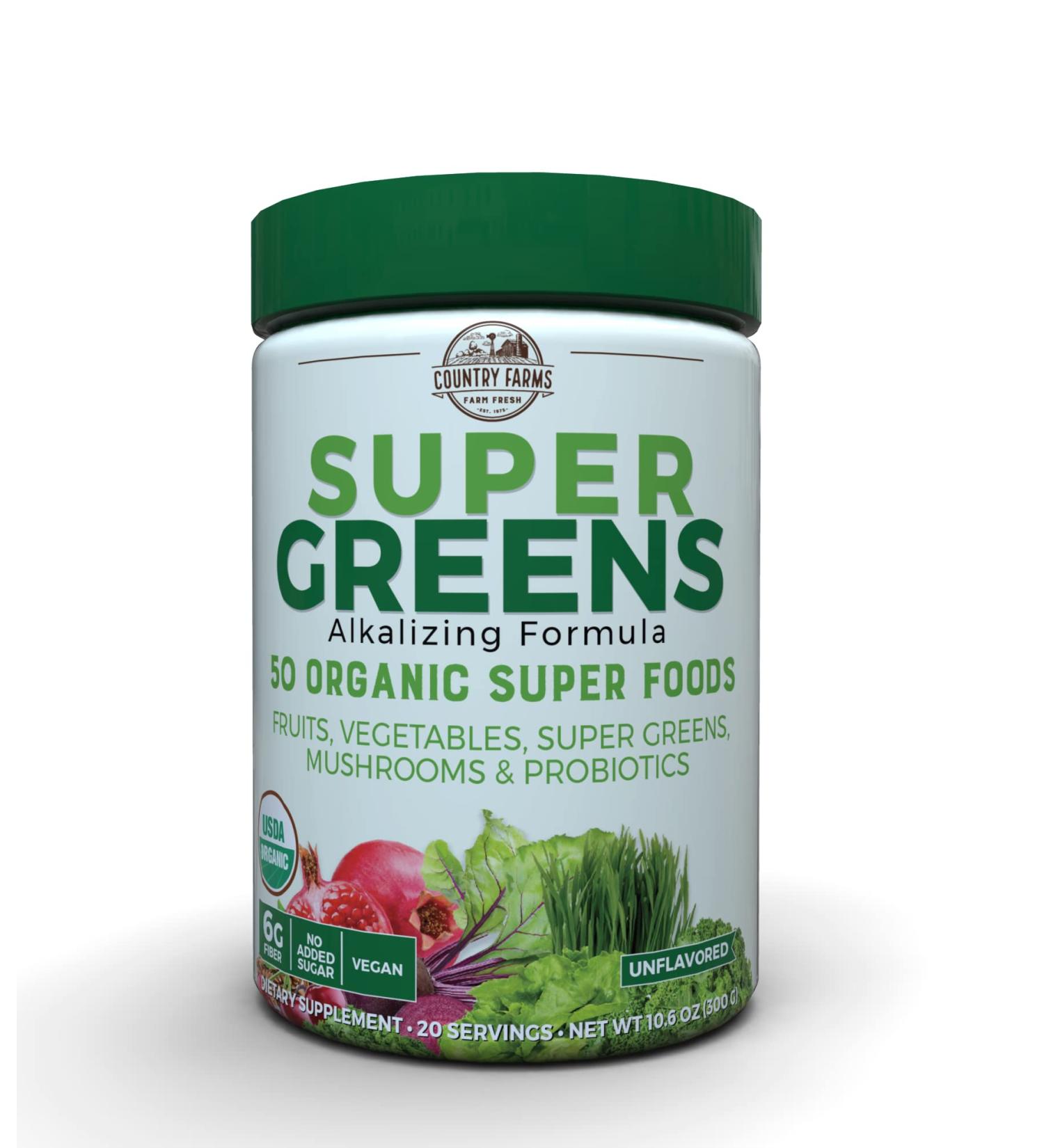 Country Farms Super Greens Alkalizing Formula - Unflavored 10.6 oz (300 g) | Healthy Greens Powder - Buy Online on GoSupps.com