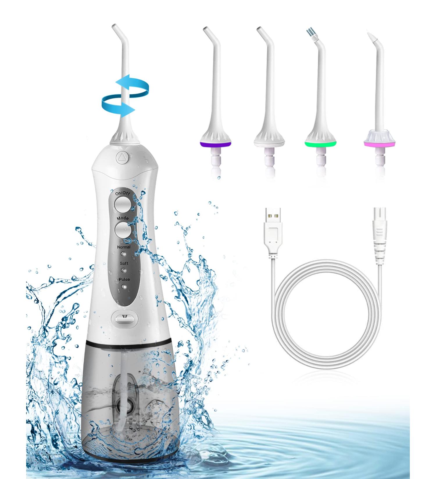 Cordless Water Flosser - Portable Oral Irrigator with 3 Modes, 4 Tips, Rechargeable & Waterproof - Teeth Cleaner for Braces & Bridges - 300ML Tank - Grey - Buy Online on GoSupps.com