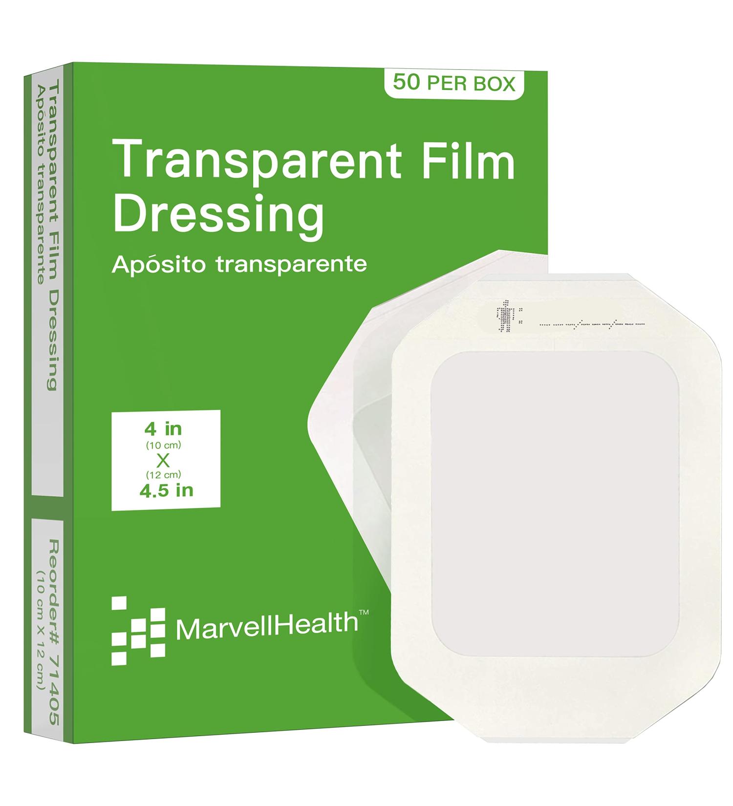 MarvellHealth Transparent Film Dressing 4 x 4.5 - Pack of 50 | Waterproof & Breathable Bandages for Post-Surgical, Shower, IV Shield & Tattoo Aftercare - Buy Online on GoSupps.com