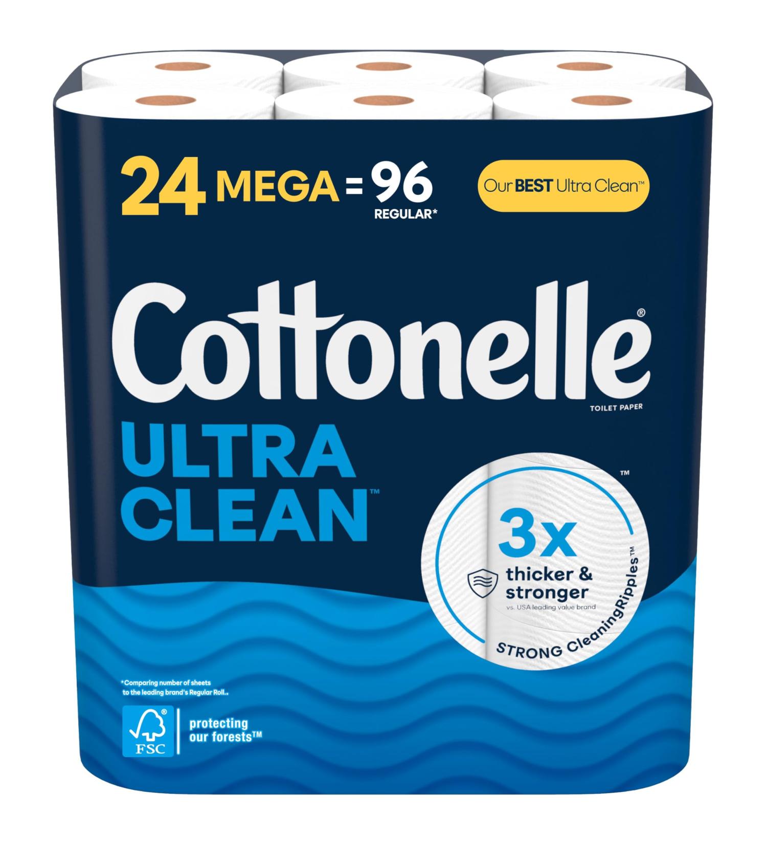 Cottonelle Ultra Clean Toilet Paper Strong Toilet Tissue 24 Mega Rolls (24 Mega Rolls 96 Regular Rolls) 284 Sheets per Roll Packaging May Vary 24 Mega NEW - Buy Online on GoSupps.com