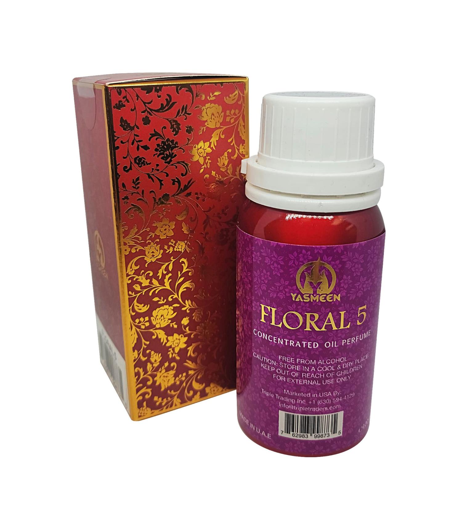 Yasmeen Floral 5 100 ML | Oil Perfume Concentrated 100 ML (3.4 Oz) | Unisex for Men and Women | Blended Fragrance in Dubai UAE Floral 5 3.4 Fl Oz (Pack of 1)