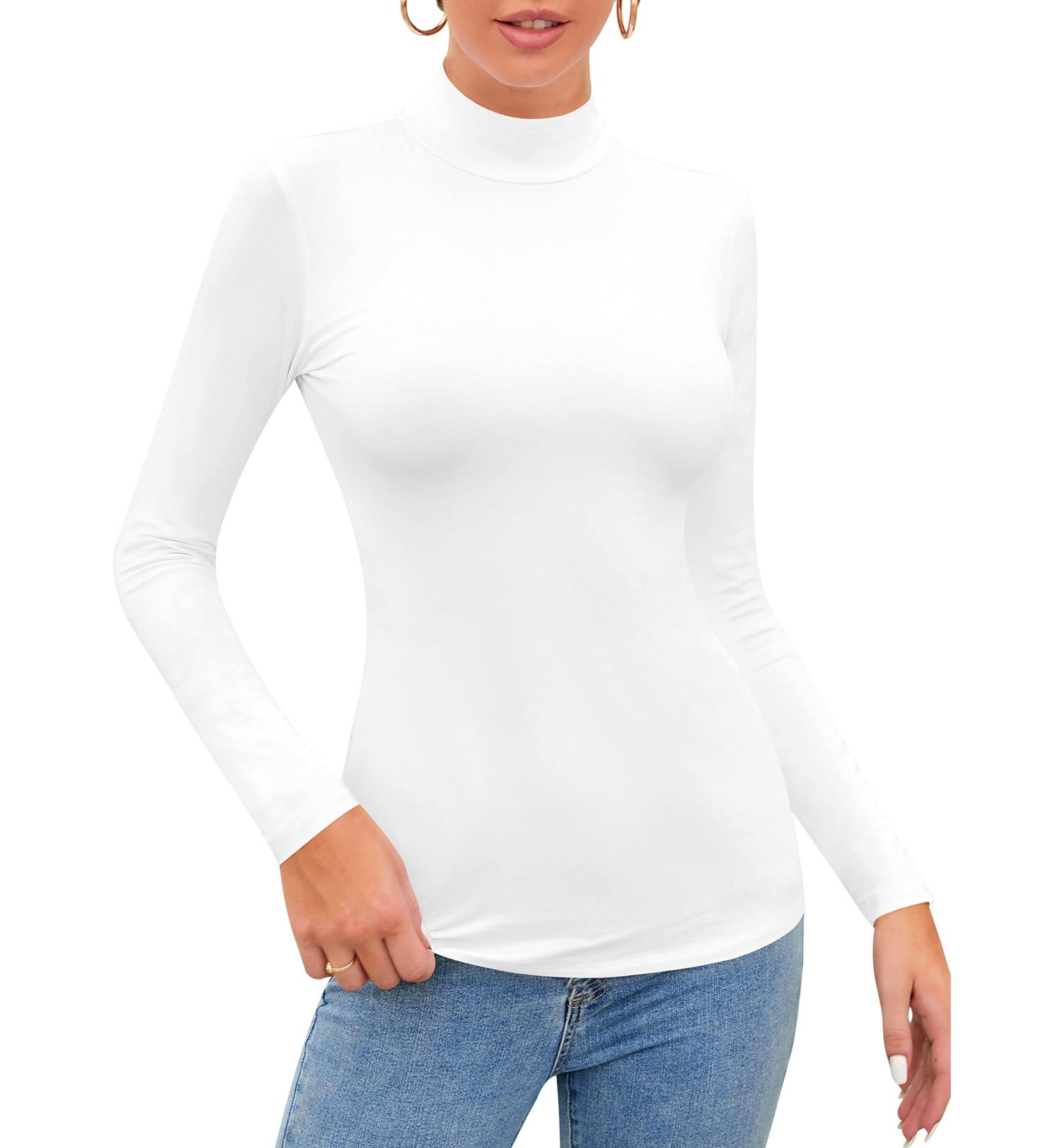 SHEIUGU Women's Mock Turtle Neck Fitted Underwear Tee - Long Sleeve, X-Small, White - Buy Online on GoSupps.com