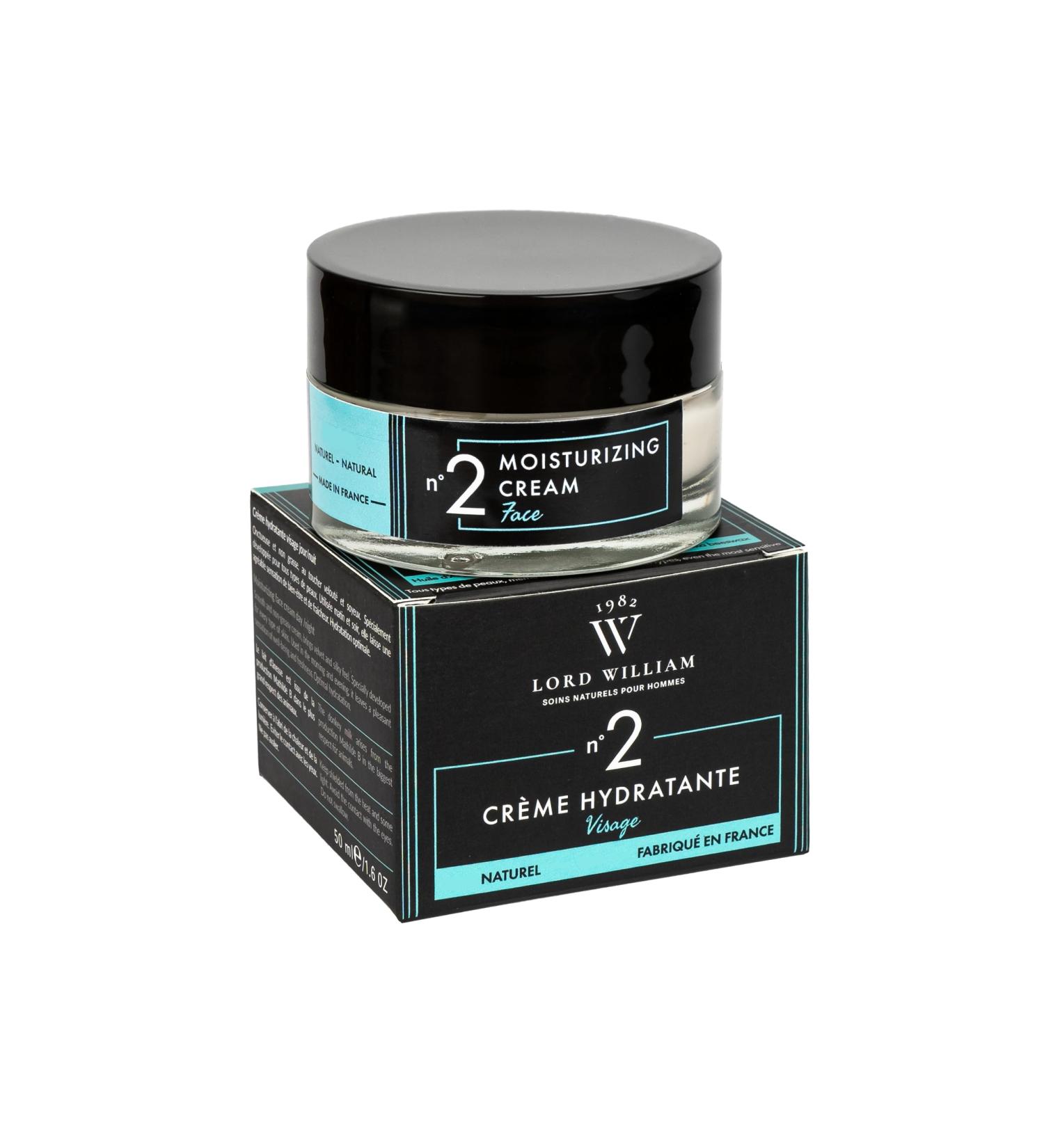 Lord William - N°2 Moisturizing Face Cream for Men - Day/Night - Donkey Milk - Natural Ingredients - Hydrates and Soothes - All Skin Types - Non-Greasy Cream - Made in France - 50 ml Jar