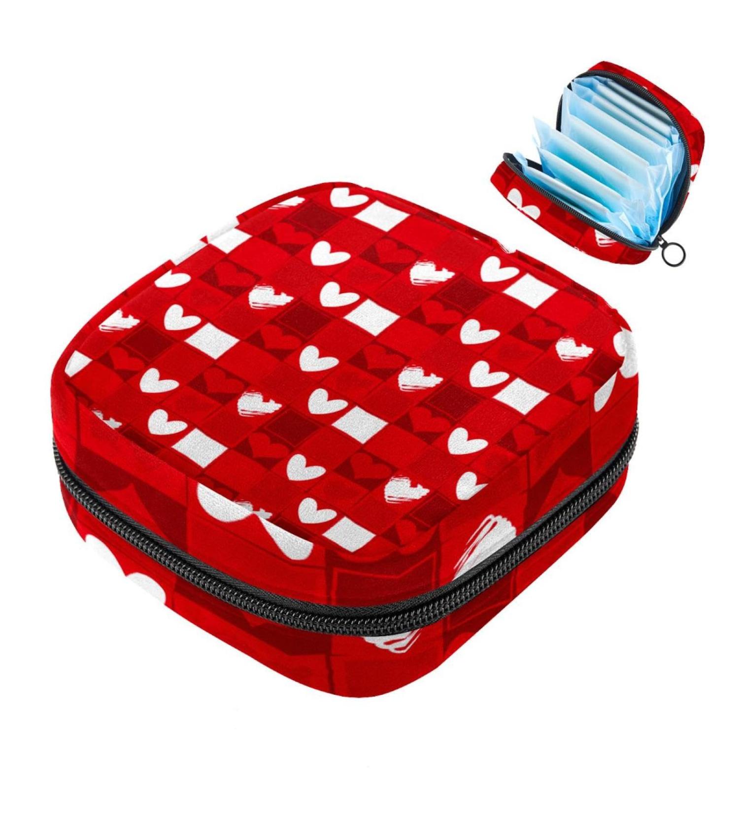 Portable Menstrual Pad Storage Bags for Women | Red Heart Pattern | Multi-Colored Holder for Tampons Panty Liners & Bandages | Ideal for School & Office - Buy Online on GoSupps.com