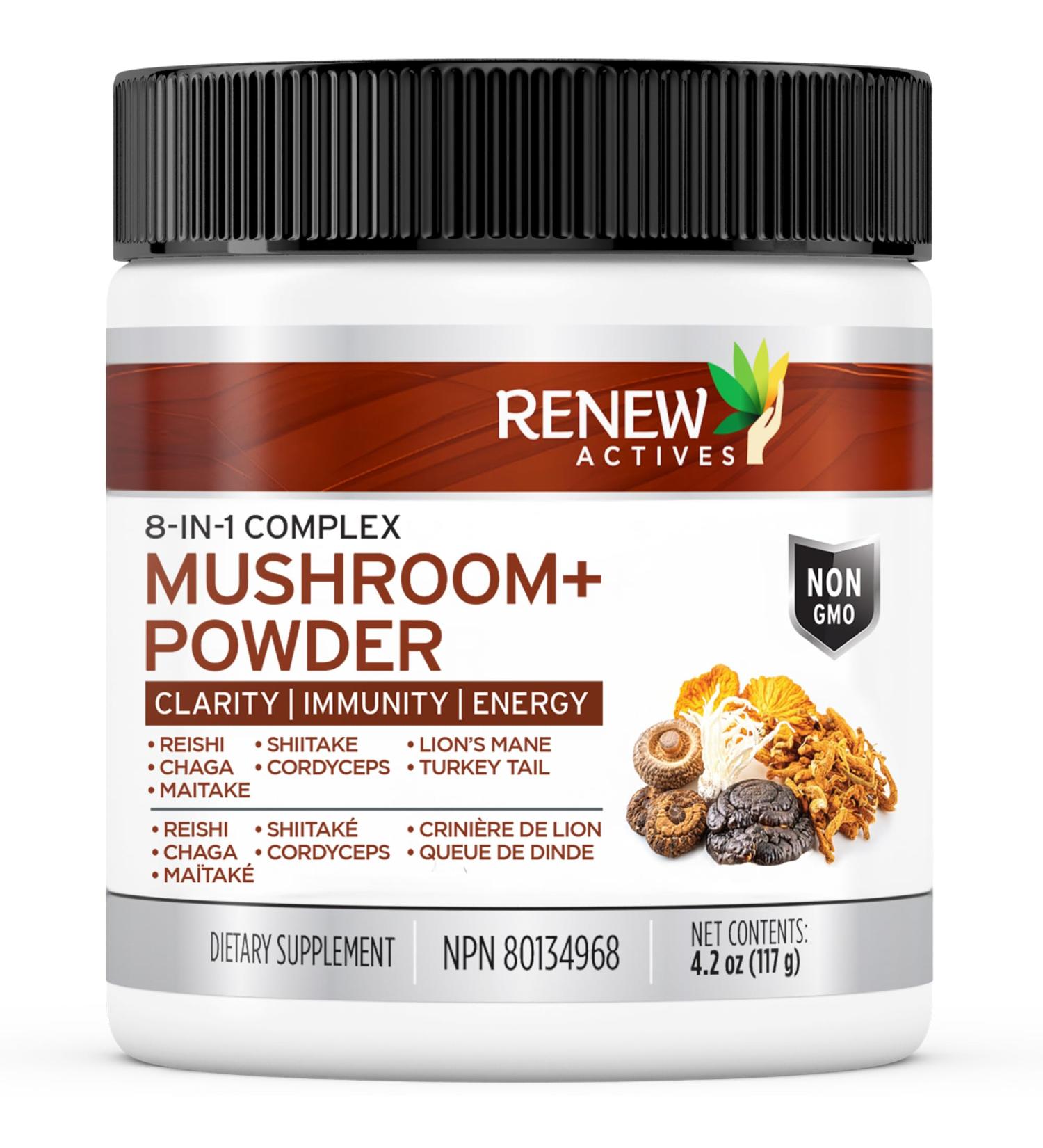 Renew ActivRenew Actives Mushroom Plus - Adaptogen & Antioxidant Blend - Supports Energy Stress Relief & Immune Health - 2.2g Scoop 120 Servings - Buy Online on GoSupps.com