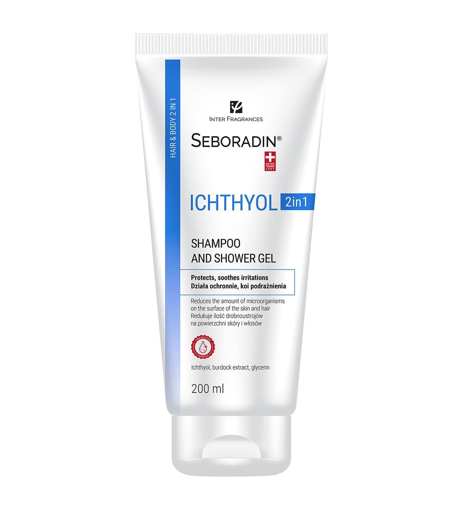 Seboradin ICHTHYOL Anti-dandruff shampoo and gel for sensitive atopic skin 2 in 1 contains white ichthyol burdock root extract and glycerin (200 ml) - Buy Online on GoSupps.com