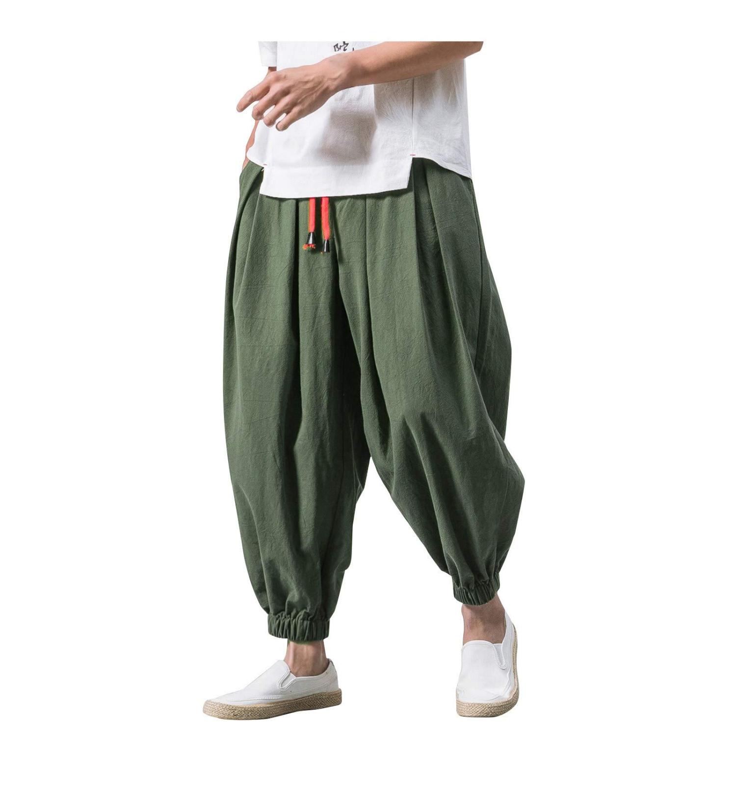 Men's Casual Harem Jogging Pants - Elastic Leg Lock Design | Fashion Solid Army Green | XXL Size Available - Buy Online on GoSupps.com