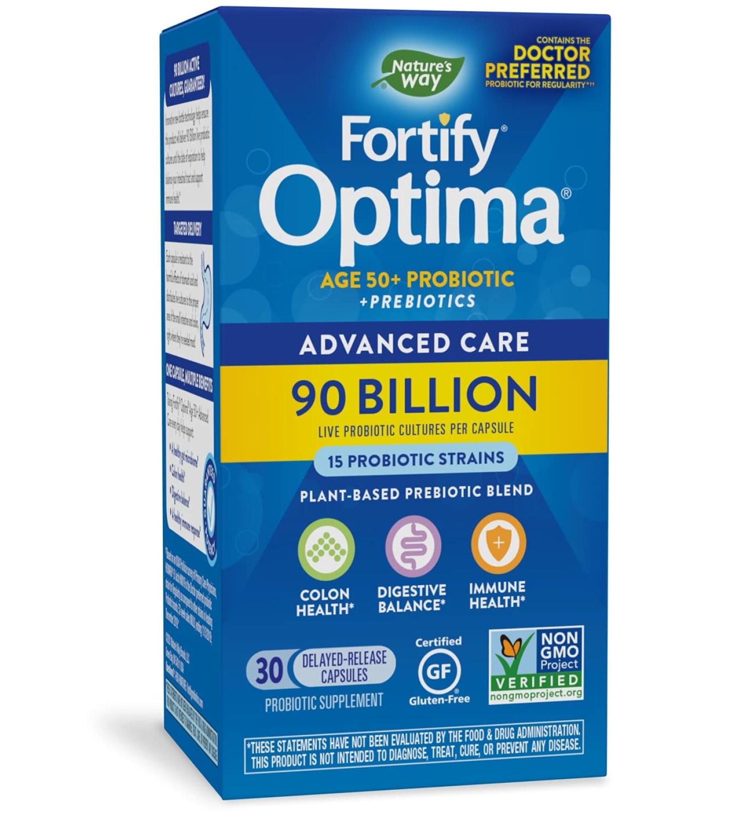 Natureâ€™s Way Fortify Optima 50+ Probiotic - 90 Billion CFU, 15 Strains, Prebiotic, 30 Capsules - Buy Online on GoSupps.com