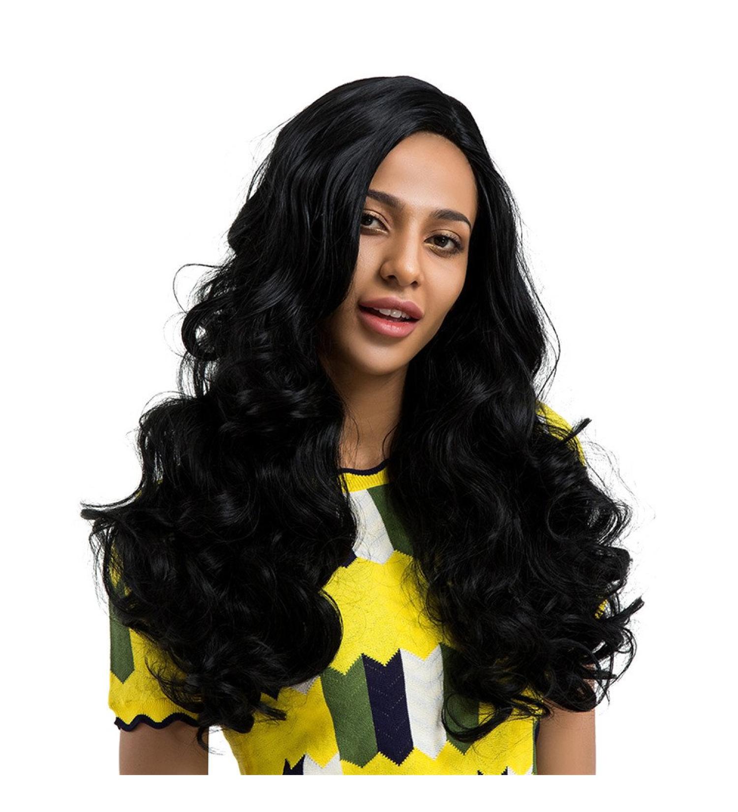 Kashyk Black Glueless Lace Front Wig for Women - Natural Loose Wavy Heat Resistant Synthetic Wig with Baby Hair - 62cm - Buy Online on GoSupps.com
