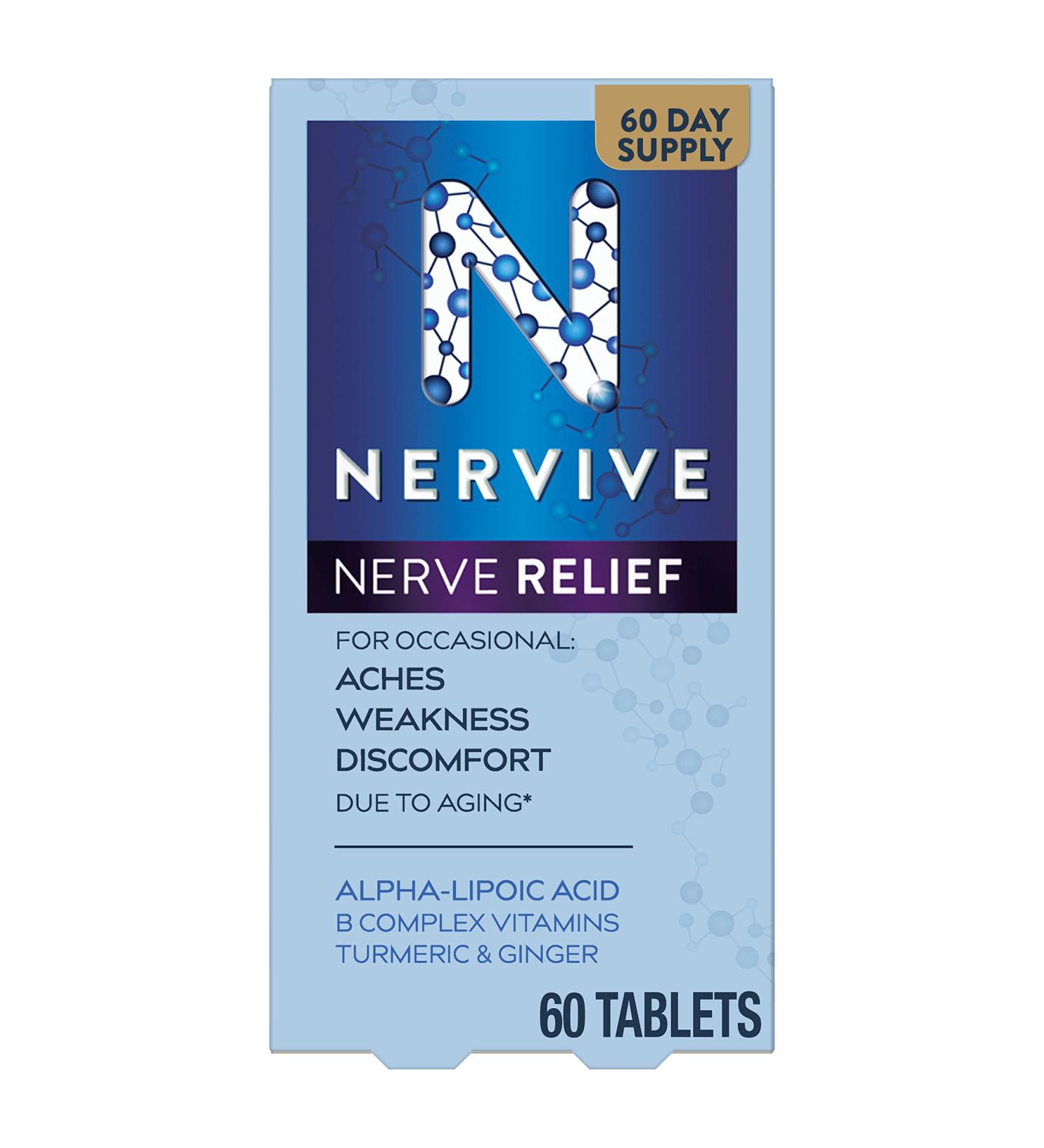 Nervive Nerve Relief Tablets - Alpha Lipoic Acid, Vitamins B1, B6 & B12 with Turmeric & Ginger - 60 Day Supply - Buy Online on GoSupps.com