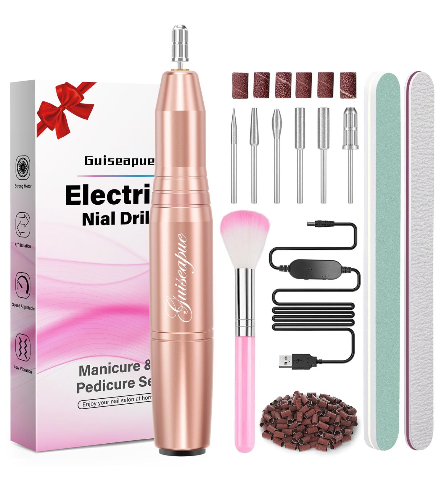 Guiseapue Professional Nail Drill - Electric Nail File for Acrylic Gel Nails | Adjustable Speed E File Pedicure Manicure Set - Rose Gold Gift for Women - Buy Online on GoSupps.com