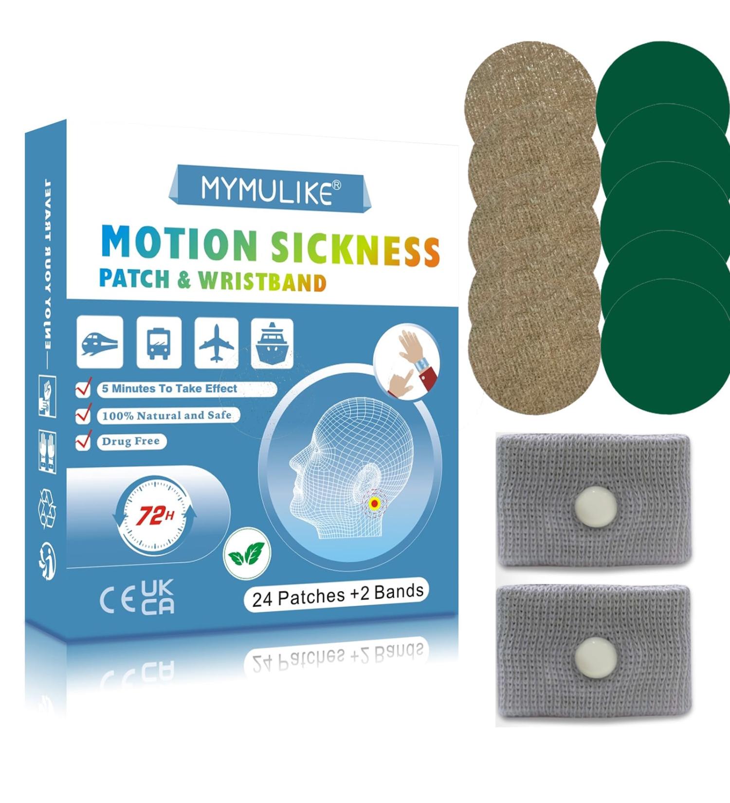MYMULIKE 24ct Motion Sickness Patches + Bracelet - Relief from Nausea, Dizziness & Vomiting - Anti Seasickness Patch - 26pc Set - Buy Online on GoSupps.com