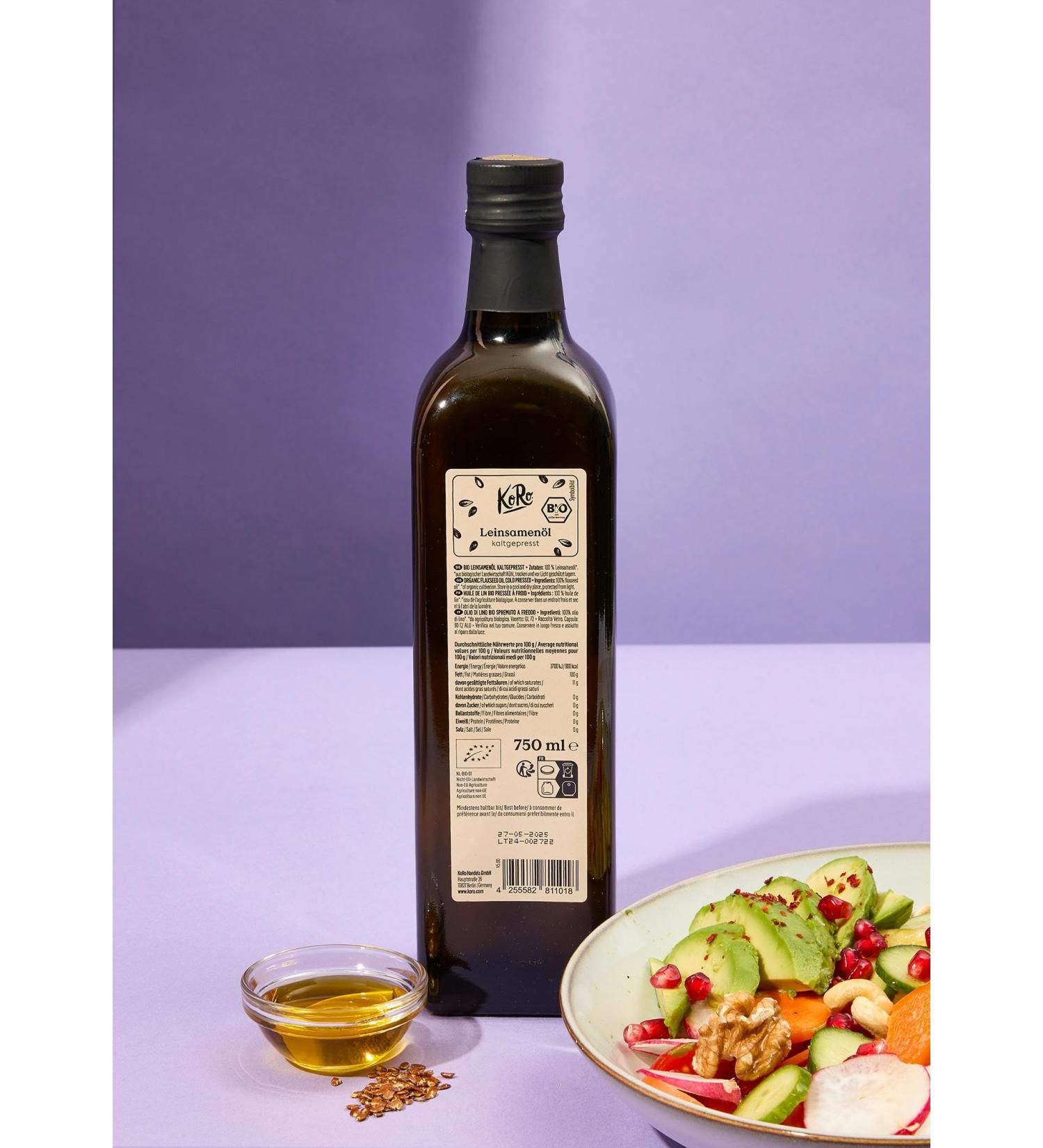 KoRo - organic linseed oil 12 x 750 ml - cold pressed - sweet nutty taste - ideal in salads porridges etc. - Buy Online on GoSupps.com