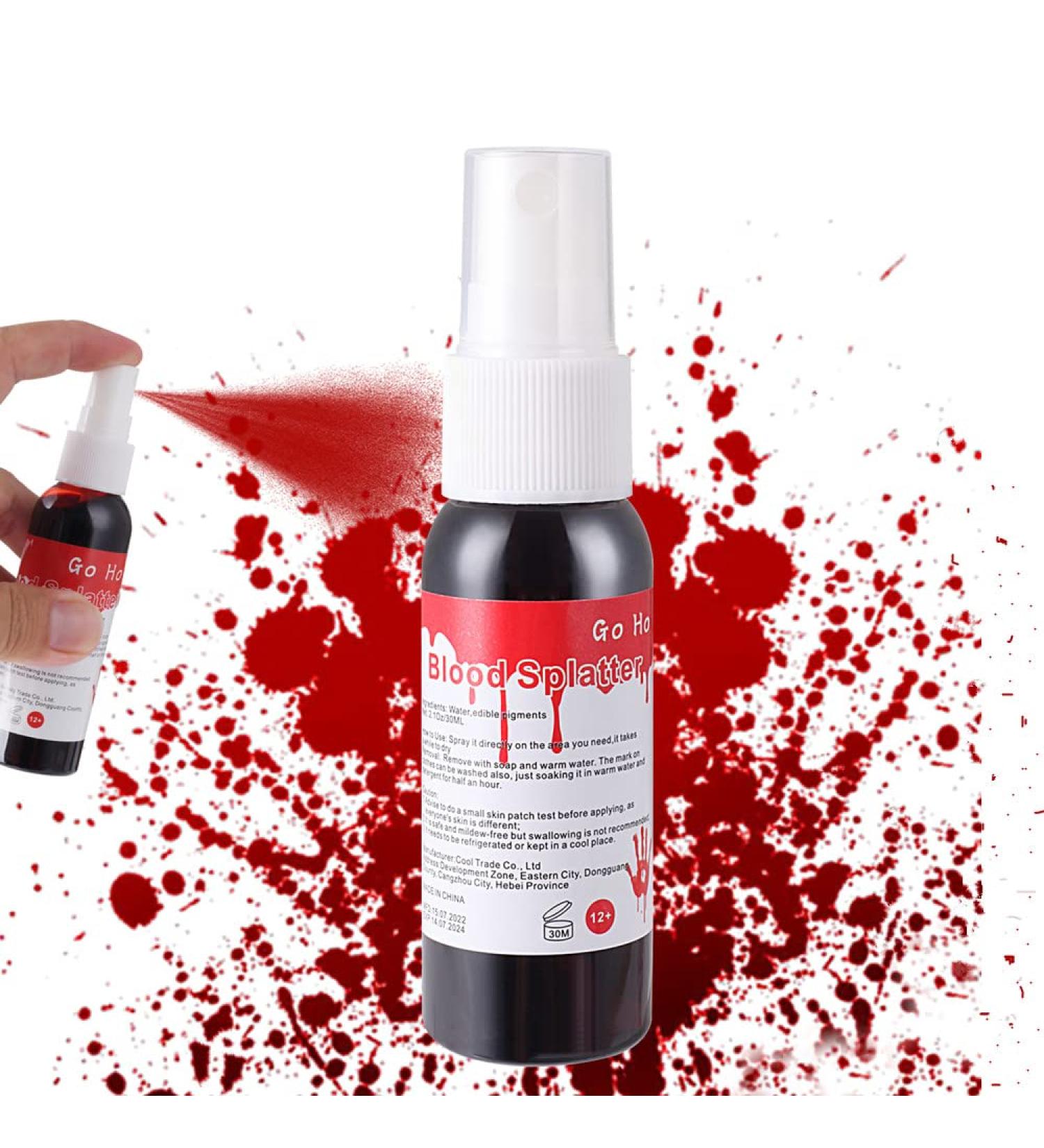 Go Ho 1oz Fake Blood Spray for Halloween Costume Makeup | Washable Eye Blood Drops, Blood Splatter for Clothes | Zombie, Vampire, Monster Cosplay - Buy Online on GoSupps.com