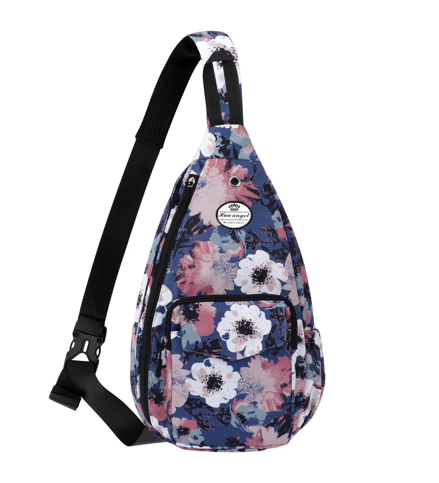Stylish Hua Angel Crossbody Bag for Women | Waterproof Flower Pattern Sling Backpack with Bottle Compartment - Perfect for Travel & Hiking - Buy Online on GoSupps.com