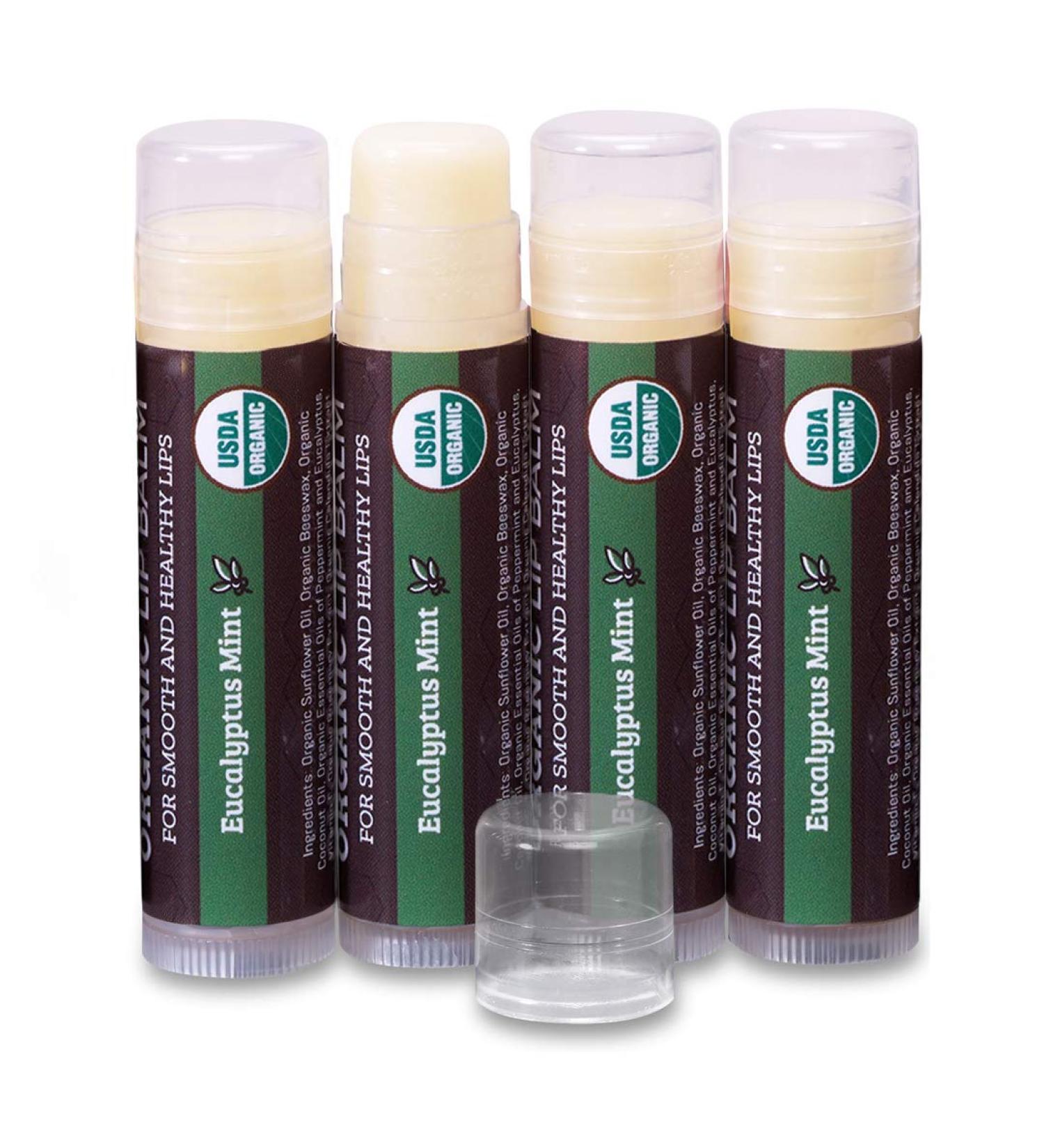 USDA Organic Eucalyptus Mint Lip Balm 4-Pack - Beeswax & Coconut Oil for Dry Lips | Earth's Daughter - Buy Online on GoSupps.com