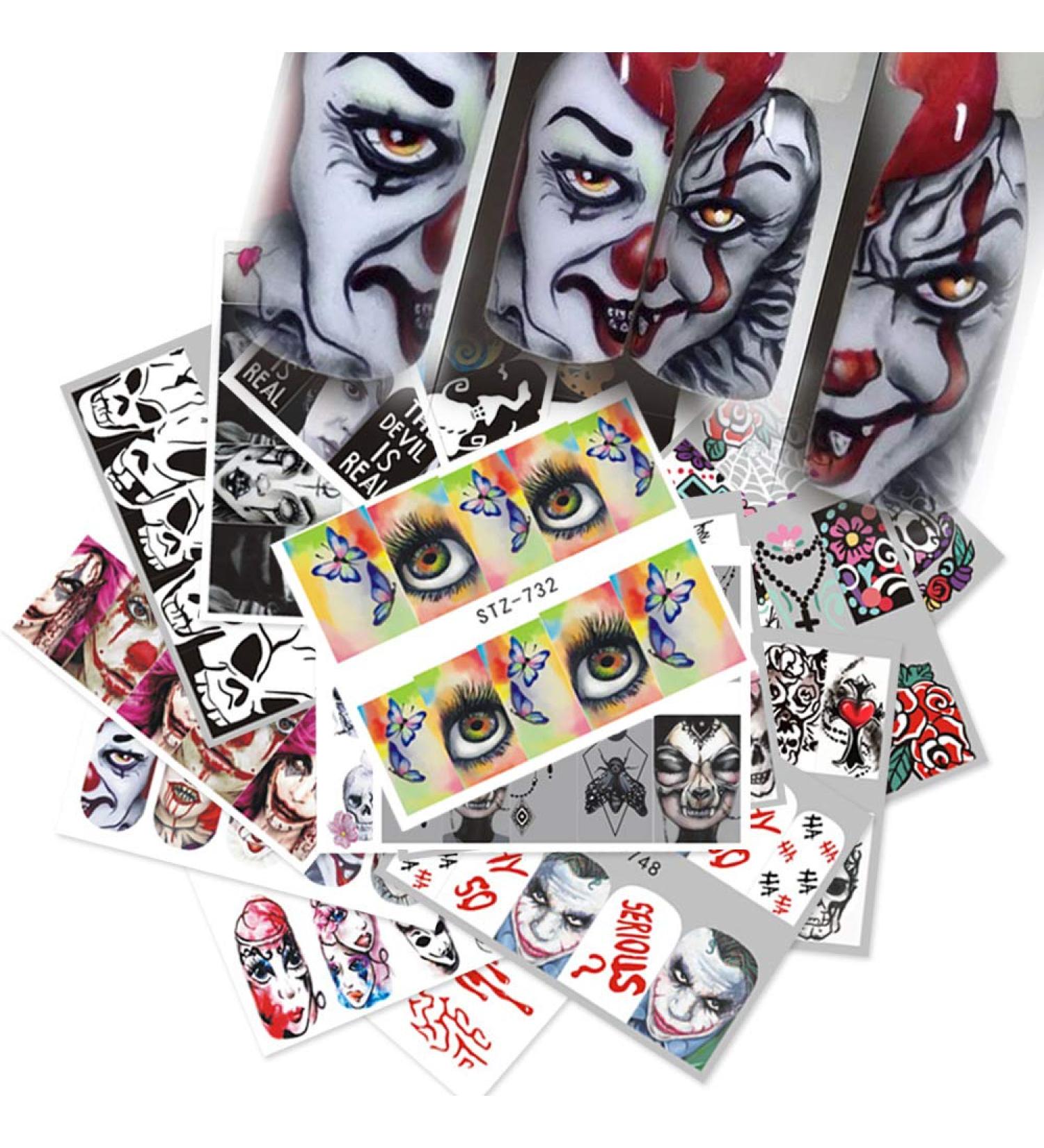 Halloween Nail Stickers - Day of The Dead Water Transfer Decals for DIY Nail Art | Skull Ghost Eye Spider Witch Horror Design | 25 Sheets for Halloween Party - Buy Online on GoSupps.com