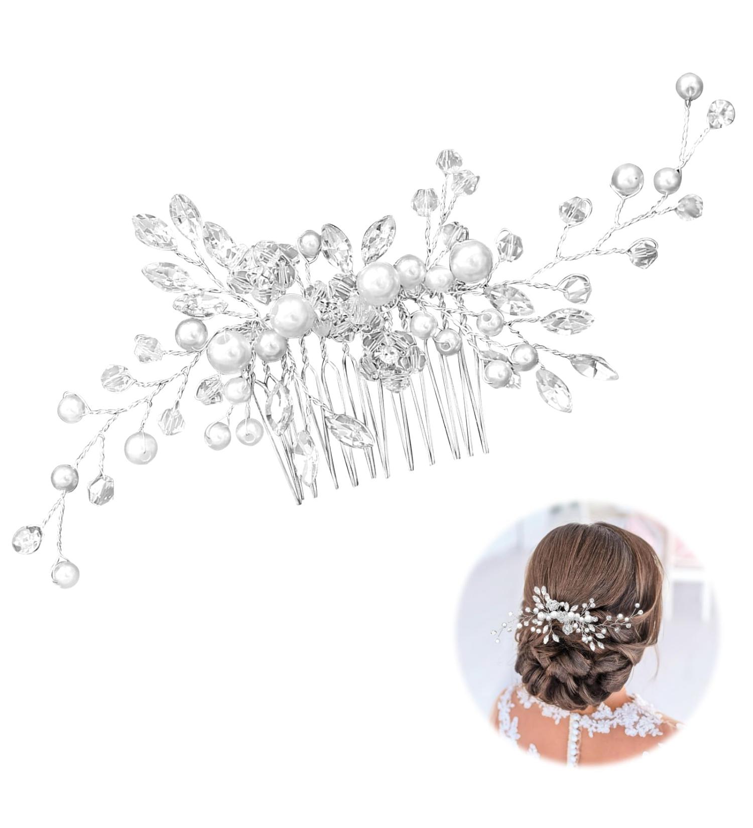 Bride Flower Wedding Hair Vines Crystal Hair Piece Bridal Hair Accessories Pearl Hair Pins Headpieces Accessories Handmade Flower Rhinestone Headpiece for Brides Bridesmaids Women Girls A-Pearl Crystal - Buy Online on GoSupps.com