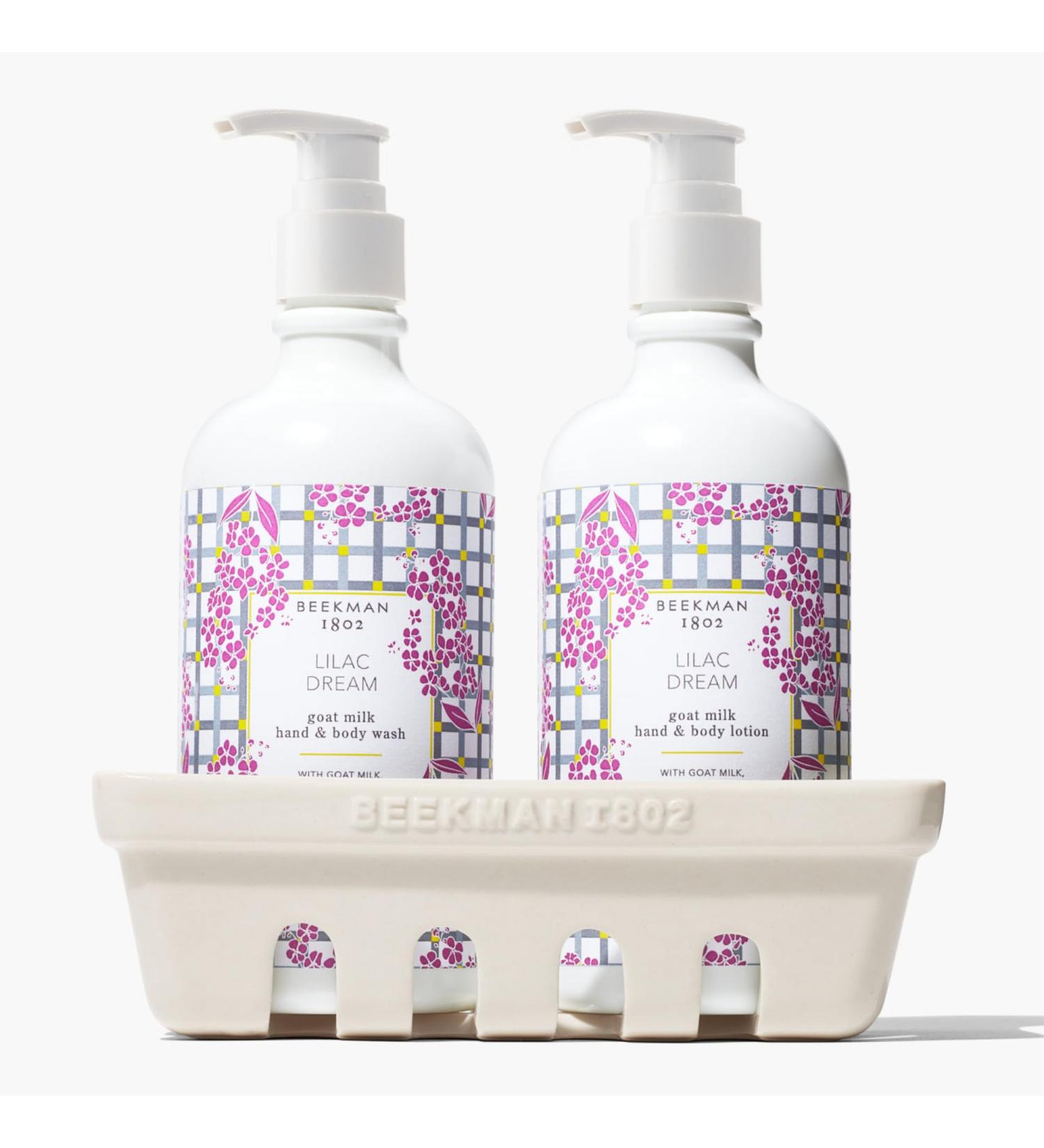 Beekman 1802 Hand Wash & Lotion Ceramic Caddy Set - Goat Milk Hydrating Formula for Sensitive Skin - Cruelty-Free Lilac Dream - 12.5 oz Each - International Shipping - Buy Online on GoSupps.com