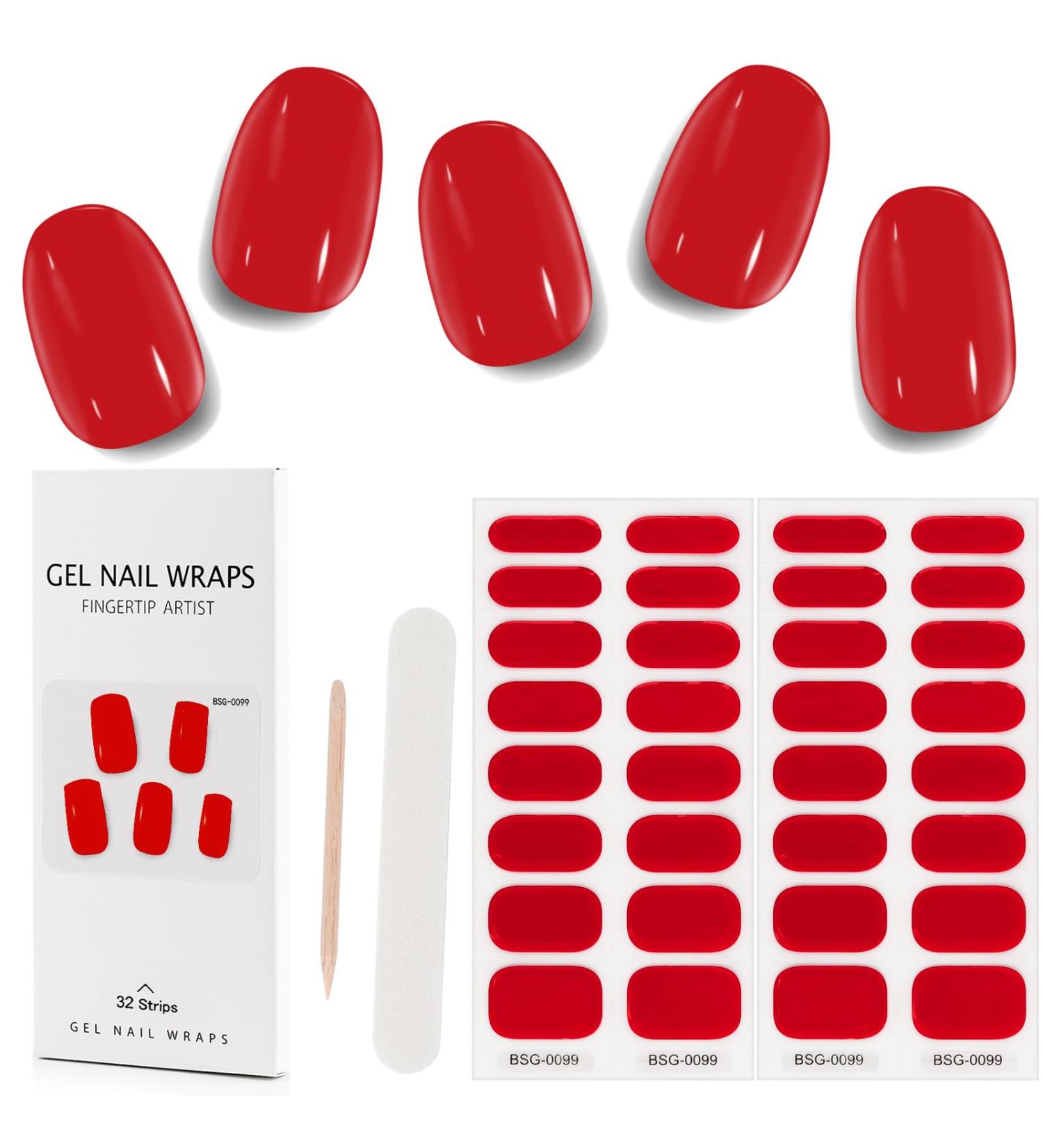Kalolary 32PCS Gel Nail Polish Strips - Bright Red | Adhesive Full Wrap Sticker with Nail File | Waterproof & Long-Lasting | UV/LED Lamp Required - Buy Online on GoSupps.com