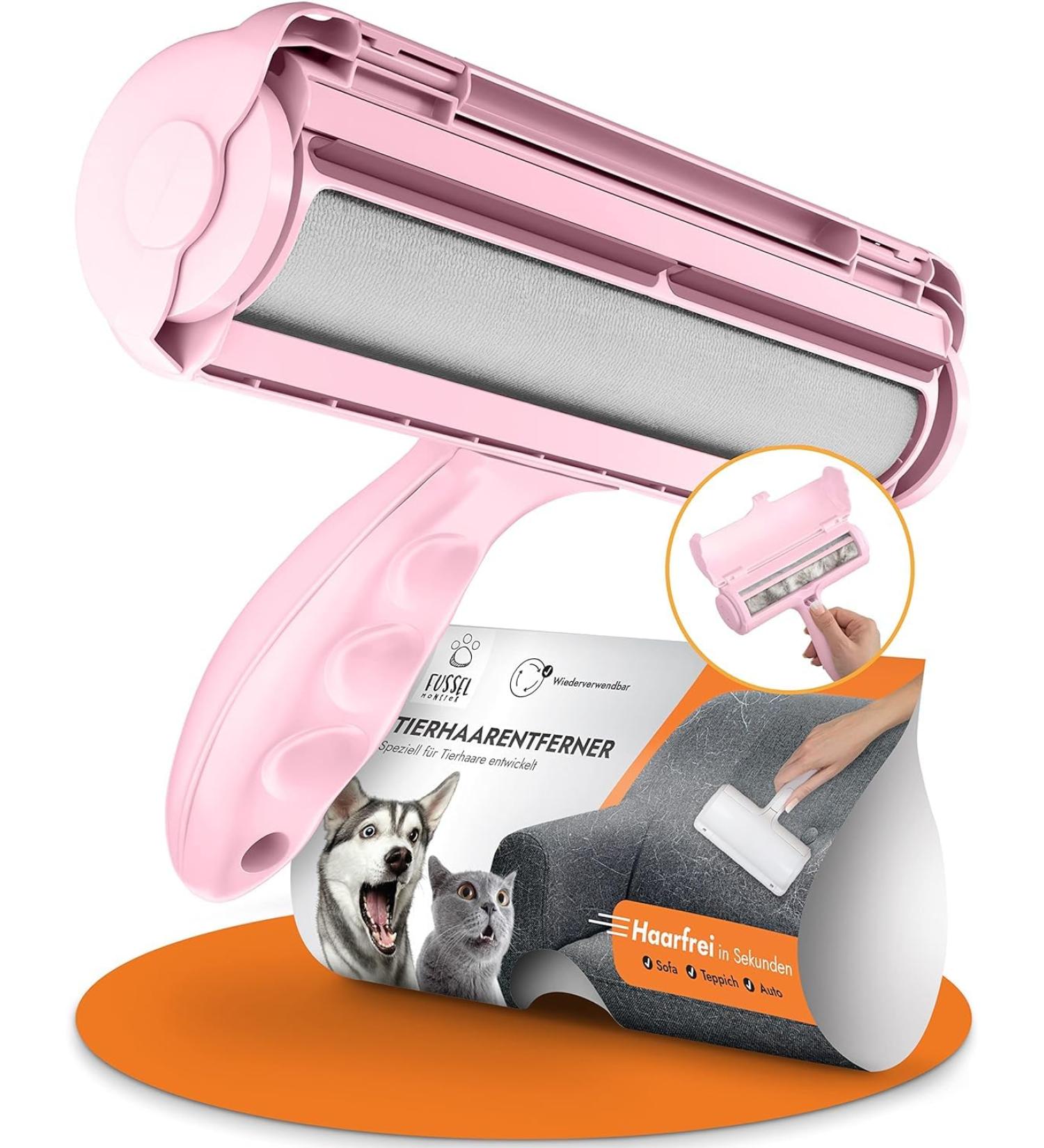 Fusselmonster Lint Roller for Dogs & Cats - Effective Pet Hair Remover for Sofa Carpet & Car - Reusable Pink Animal Hair Cleaner - Buy Online on GoSupps.com