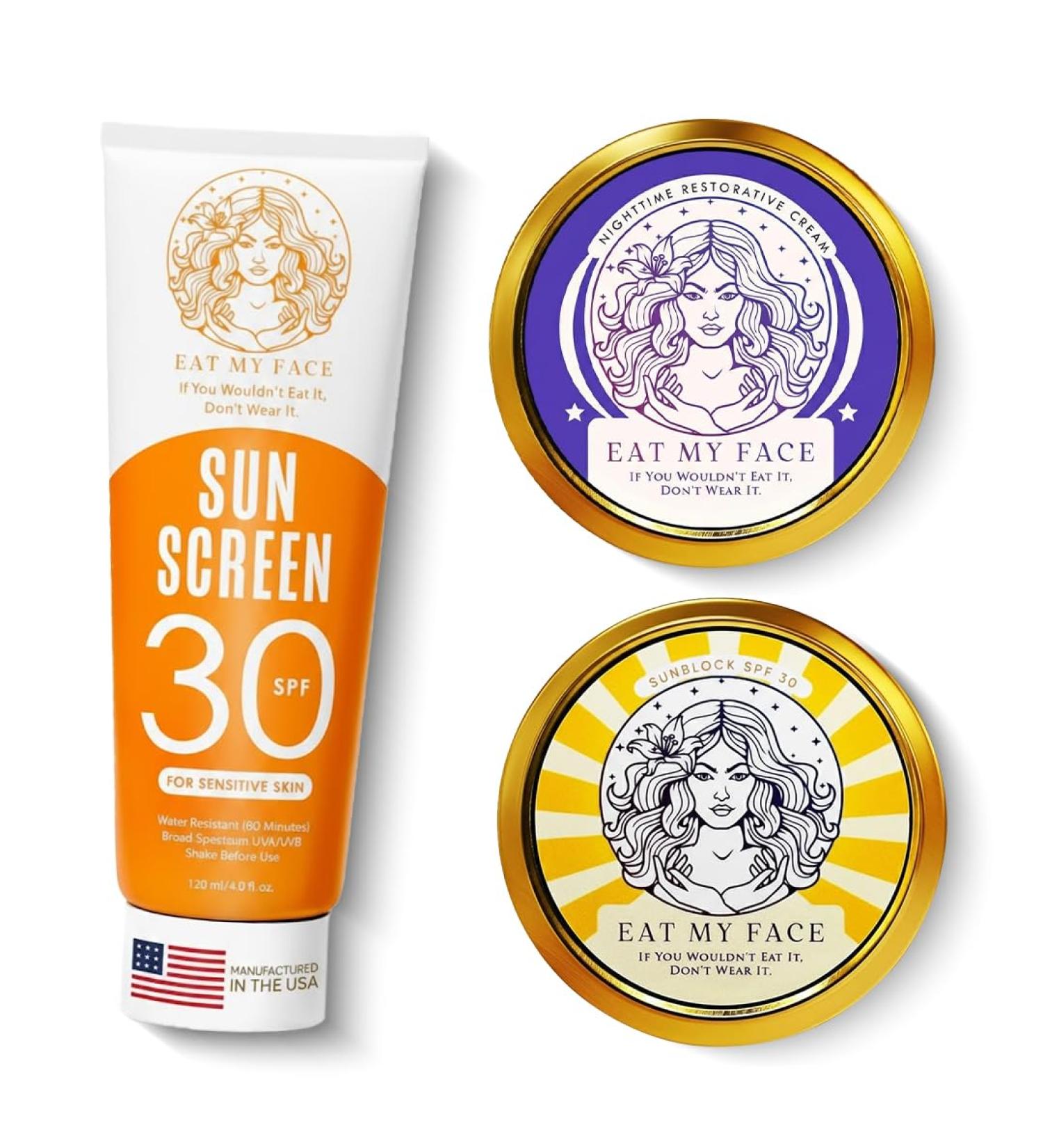 Eat My Face Grass-Fed Tallow Night Cream & Mineral Sunscreens SPF 30 Organic Face Moisturizer Reef-Safe & Non-Toxic Sun Protection Anti-Aging Skincare for Men & Women - Buy Online on GoSupps.com