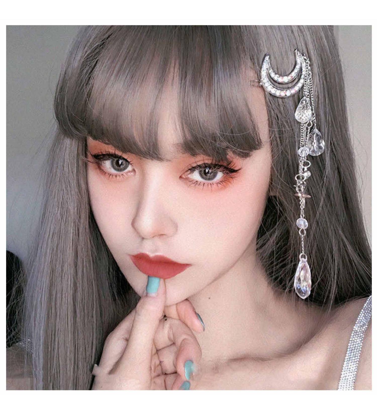 Iaceble Bohemia Rhinestone Tassel Hair Clip Barrette - Silver Half Moon Hairpin for Women and Girls - Buy Online on GoSupps.com