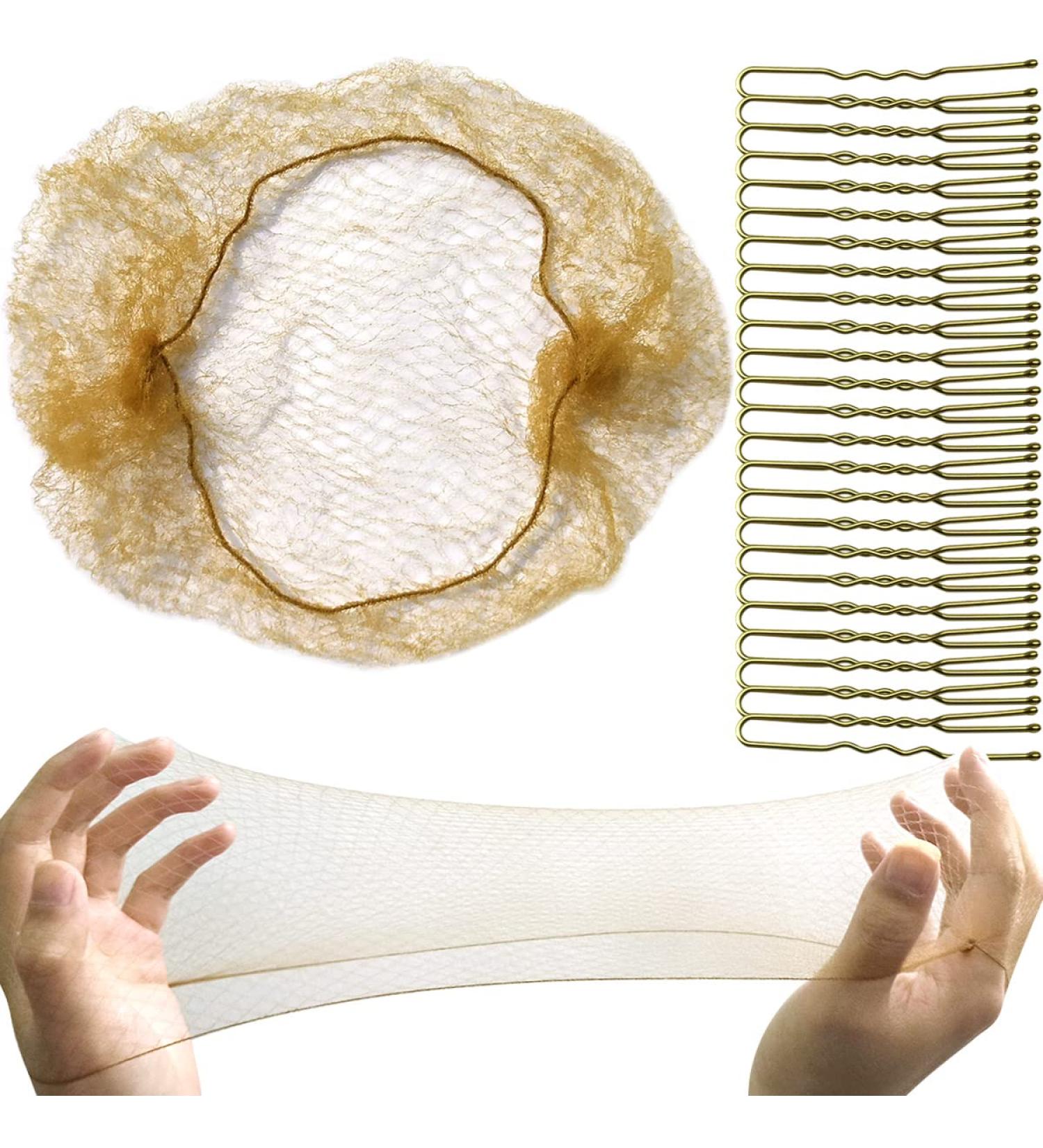 Tenalleys Ballet Hair Bun Cover Set - 50 Pieces Nylon Invisible Hairnet with U Shaped Pins - Light Linen Color - Ideal for Food Service, Ballet, and Wig Styles - Buy Online on GoSupps.com