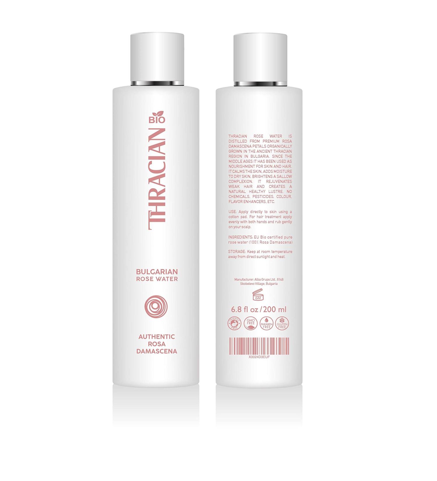 Thracian BIO 100% Pure Bulgarian Rose Floral Water - Vegan Skin & Hair Toner Distilled in Bulgaria 200 ml Alcohol-Free Cruelty-Free - Buy Online on GoSupps.com